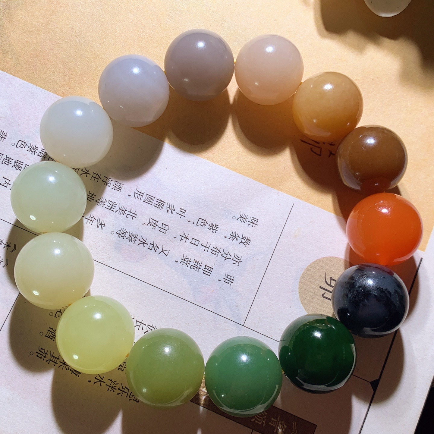 新疆和田玉多宝圆珠手串 单颗尺寸16重90克 玉质细腻油润 底色纯净 脂粉好，品质好。lt260410