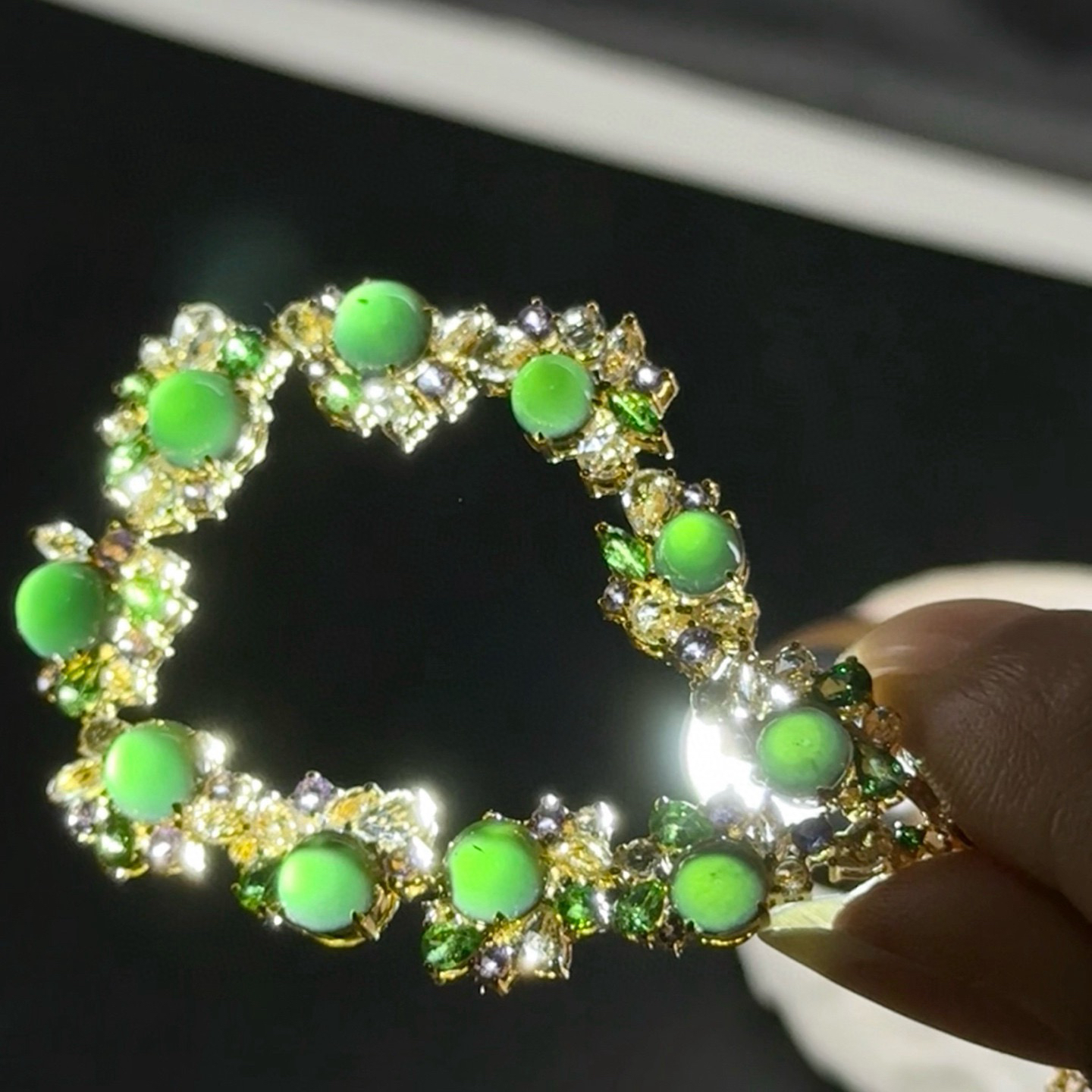 精品豪镶墨翠蛋面项链 种好色正 黑度好 打灯通透  尺寸5.5