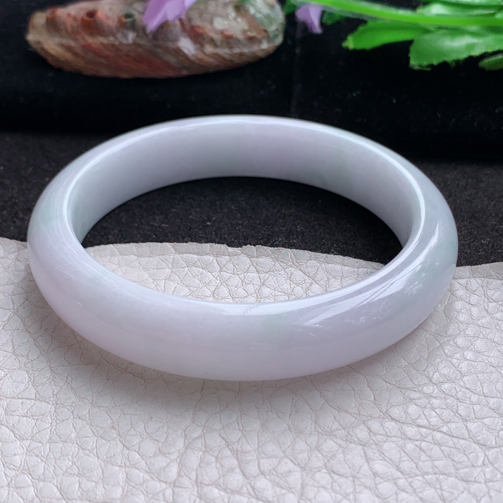 jx实拍57.5*12.3*8平安镯 天然翡翠a货手镯水润淡紫正圈玉镯子