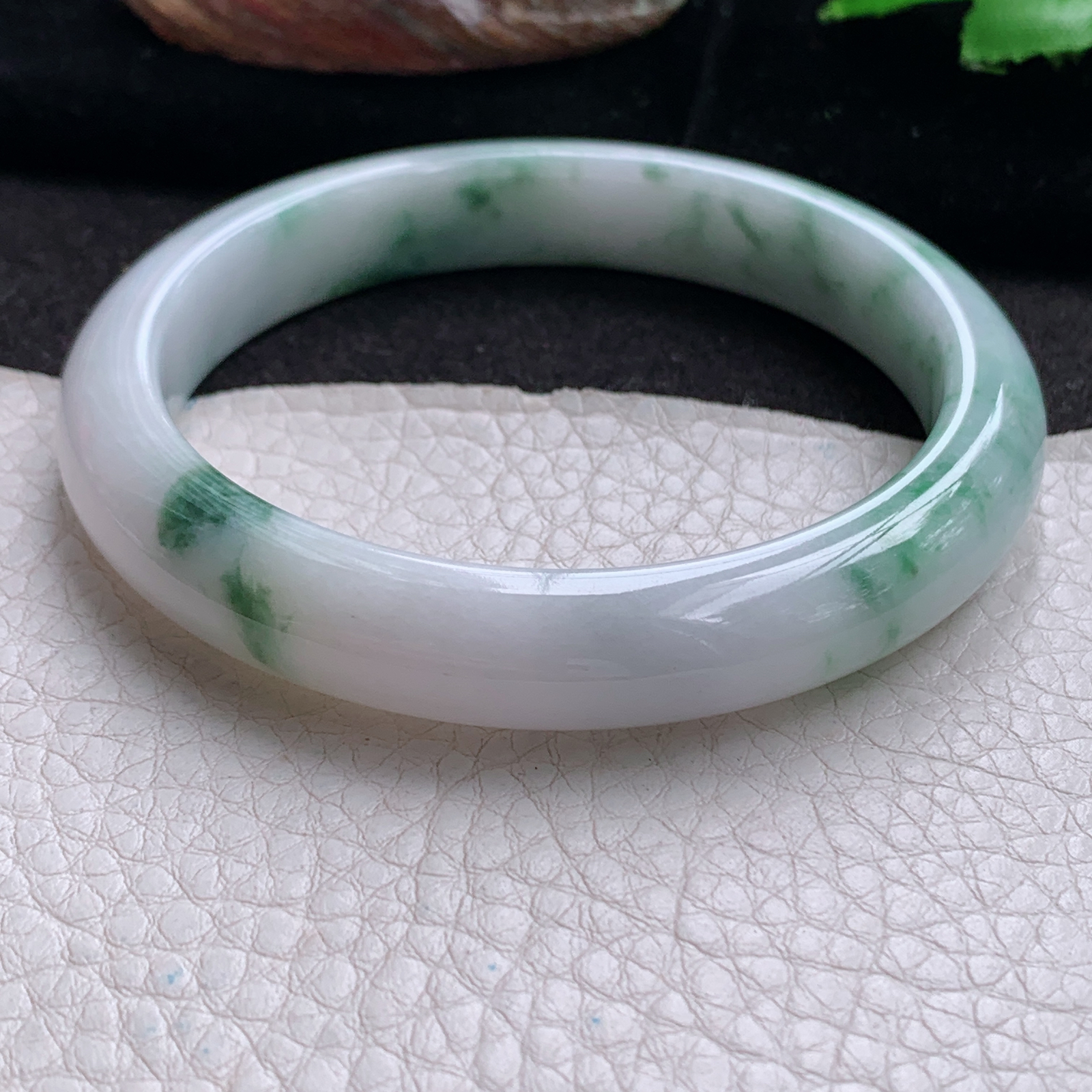 js大圈口60.5*11.3*8.2平安镯 天然翡翠a货手镯水润飘花大气玉镯子