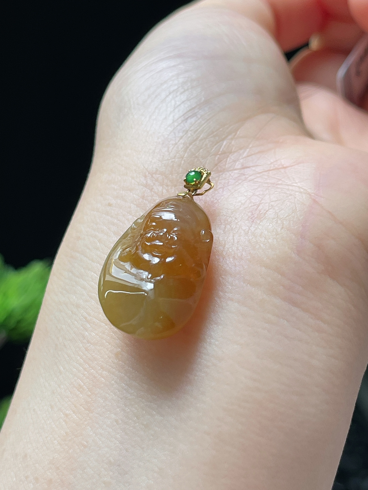 18k金翡翠冰糯种黄财神挂件