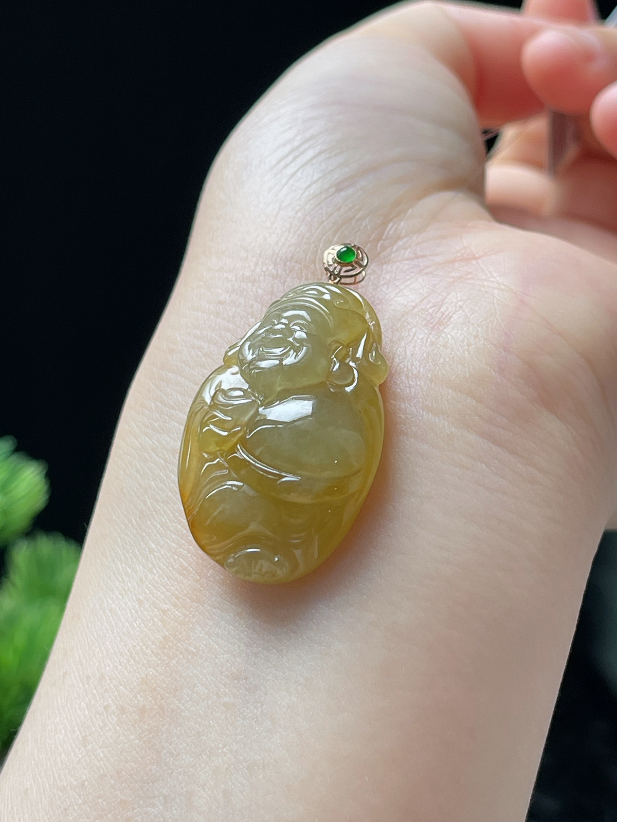 18k金翡翠冰糯种黄财神吊坠