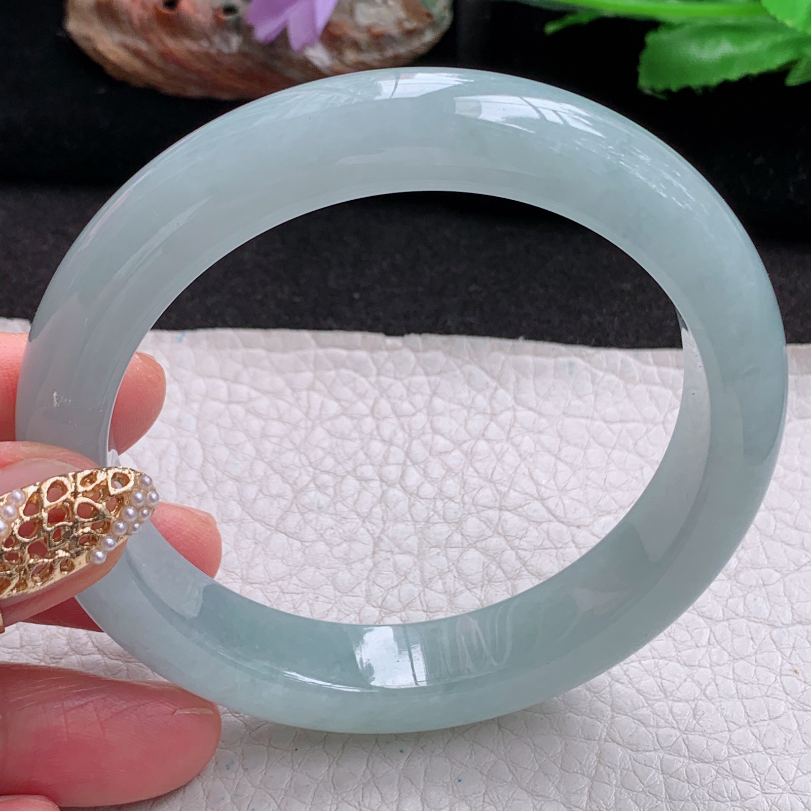 nr实拍59.5*12.5*9.2平安镯 天然翡翠a货手镯湖水蓝正圈玉镯子