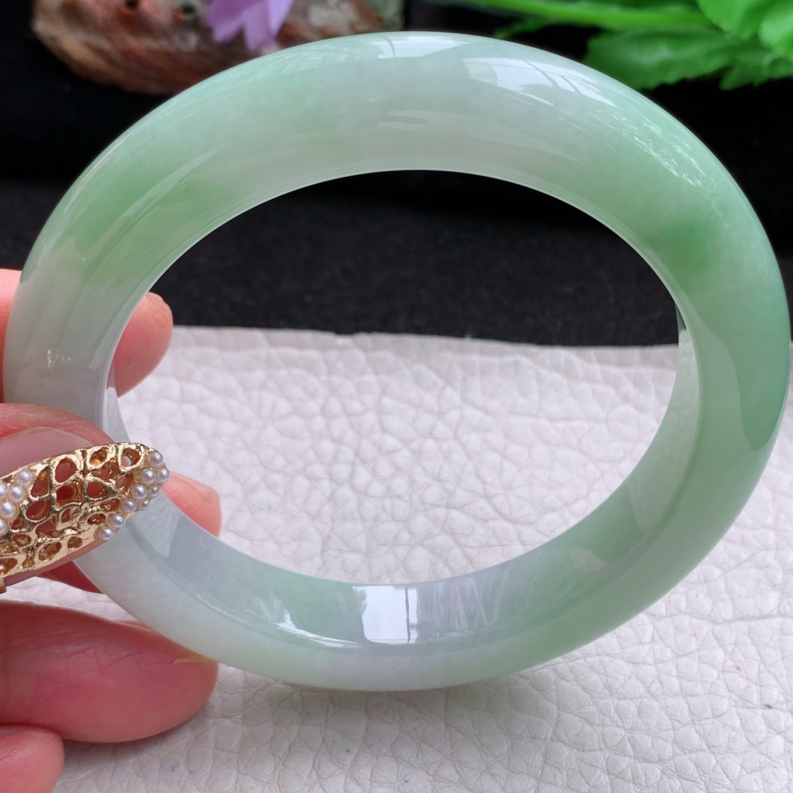 hy实拍57.5*11.8*9.8平安镯 天然翡翠a货手镯飘甜绿胶感正圈玉镯子