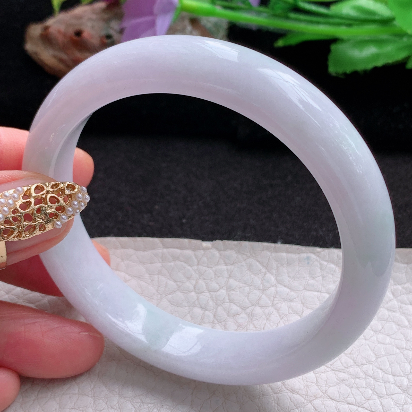 jx实拍57.5*12.3*8平安镯 天然翡翠a货手镯水润淡紫正圈玉镯子