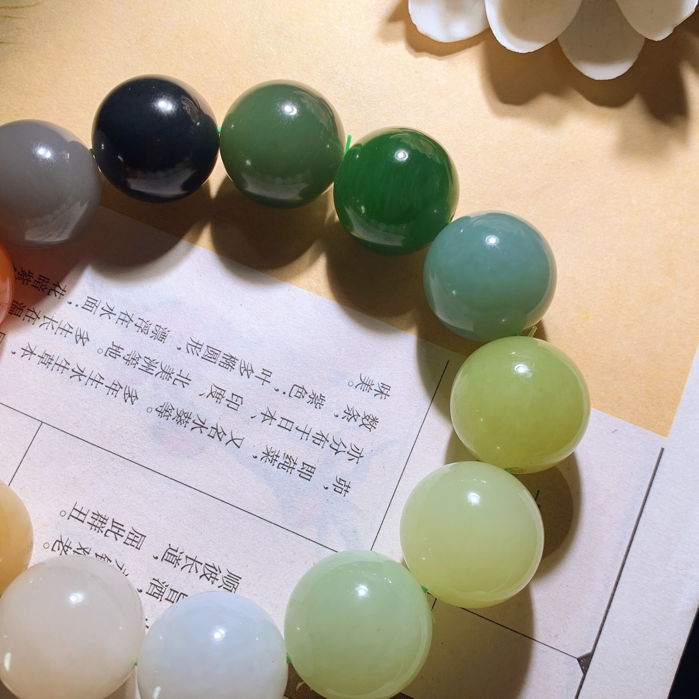 新疆和田玉多宝圆珠手串 单颗尺寸18重117.6克 玉质细腻油润 底色纯净 脂粉好，品质好。lt260410