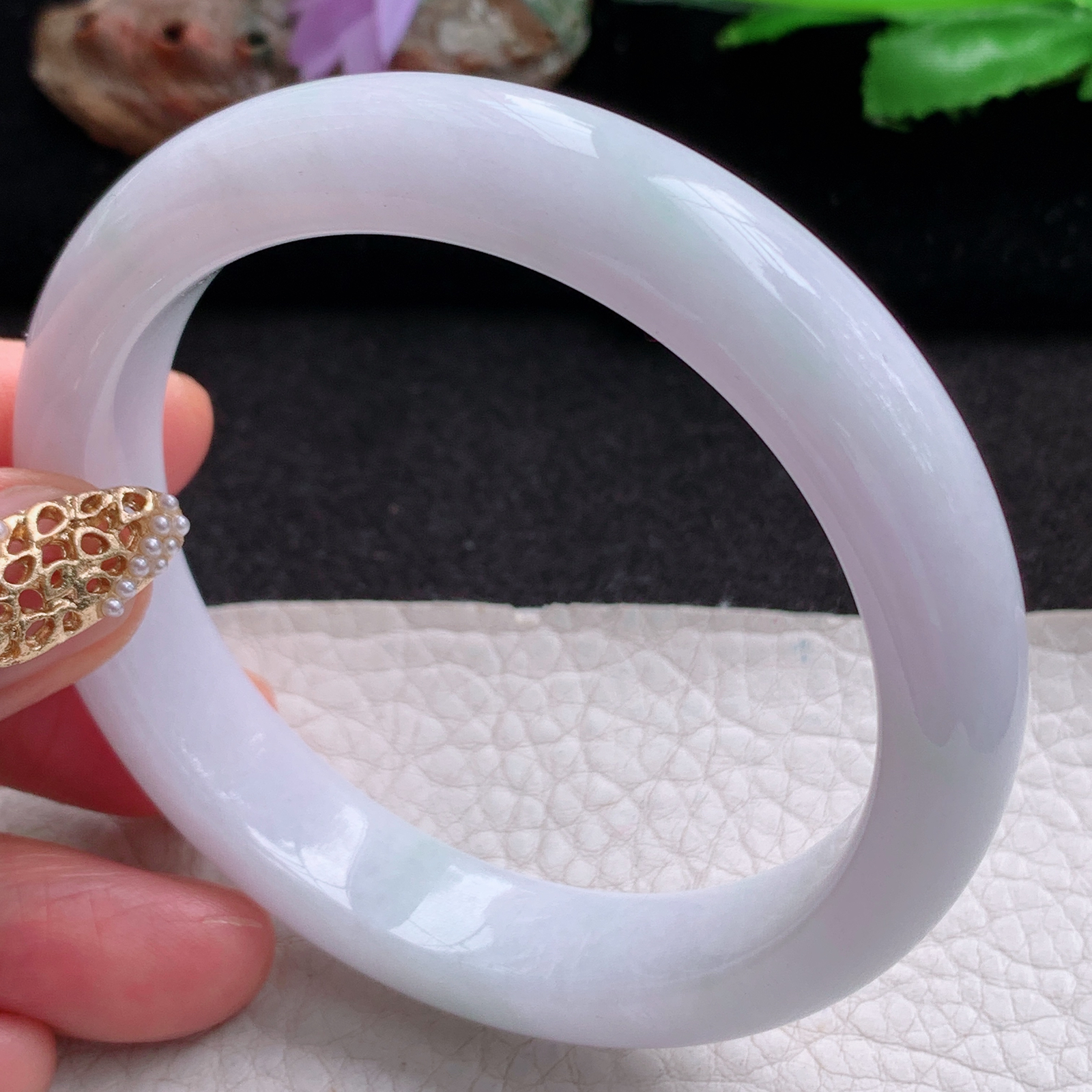 jx实拍57.5*12.3*8平安镯 天然翡翠a货手镯水润淡紫正圈玉镯子