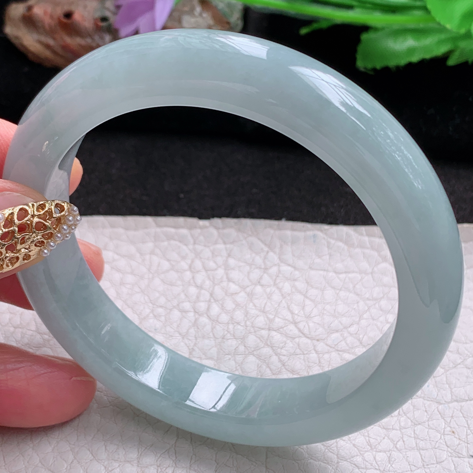 nr实拍59.5*12.5*9.2平安镯 天然翡翠a货手镯湖水蓝正圈玉镯子