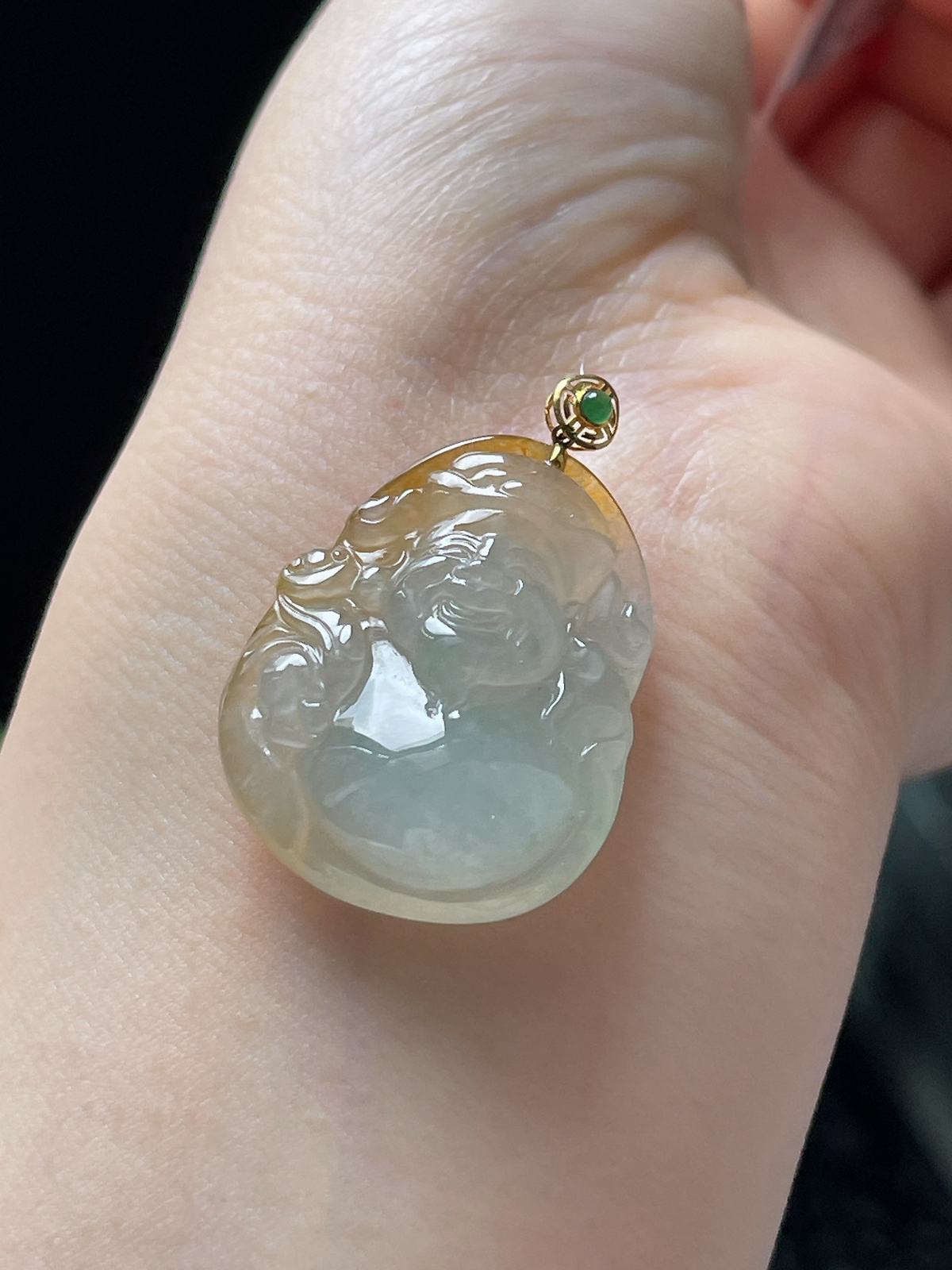 18k金翡翠冰糯黄财神挂件