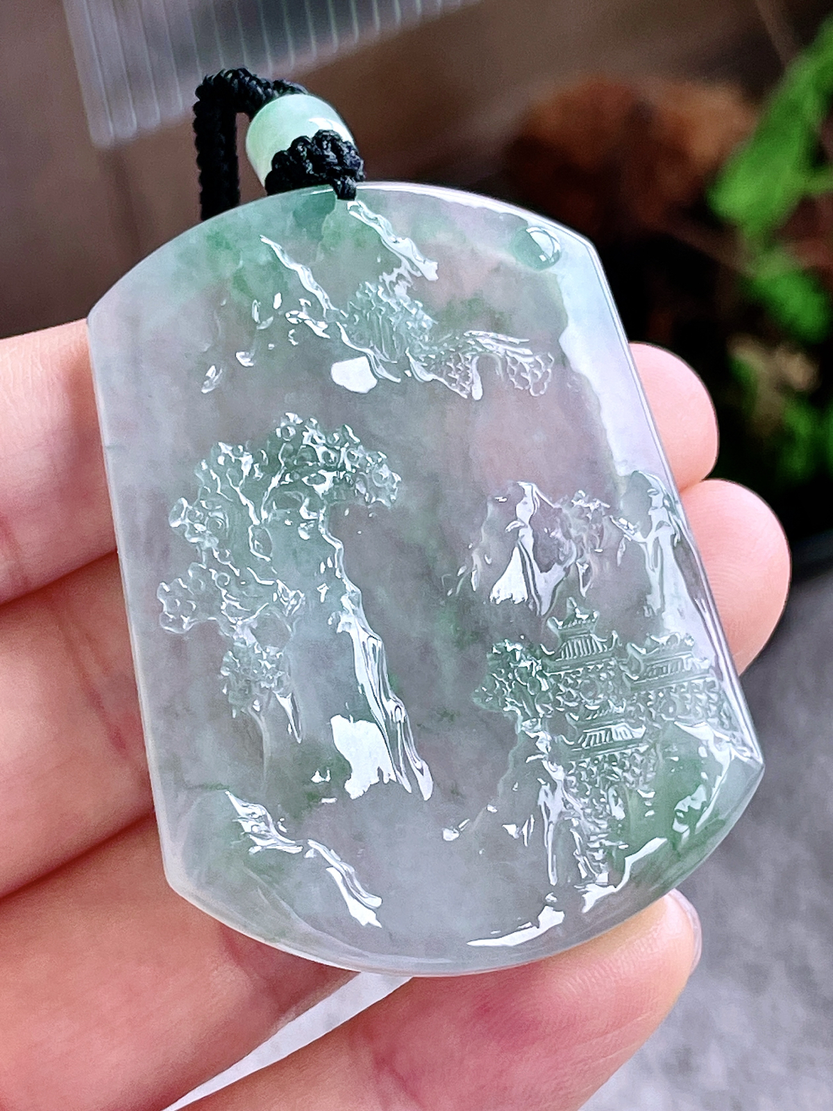 【裸石】冰飘花山水牌大山水牌吊坠
【说明】缅料 性价比高  
【尺寸】56-42.7-5