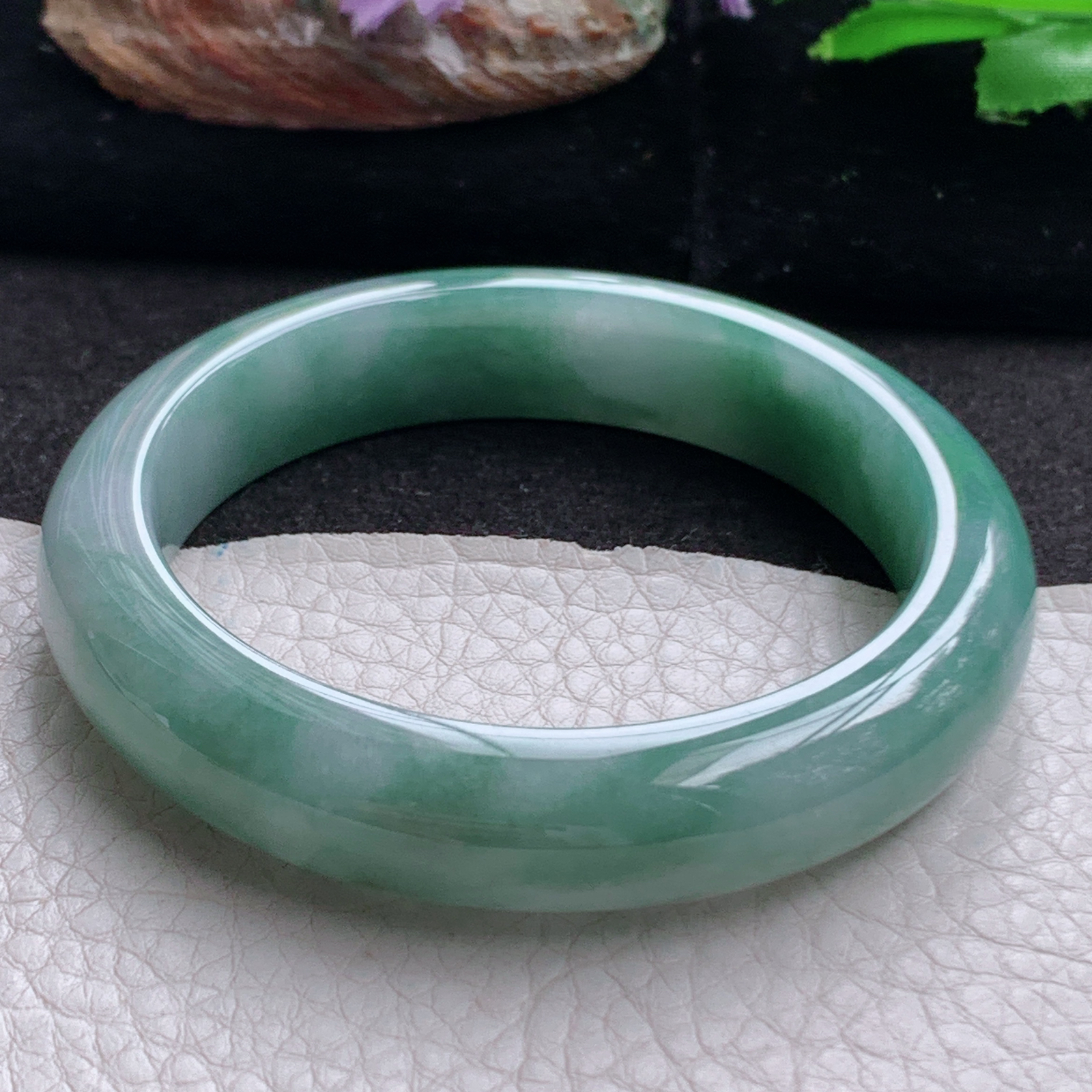 jx实拍55.5*12.6*8.8平安镯 天然翡翠a货手镯飘花正圈玉镯子