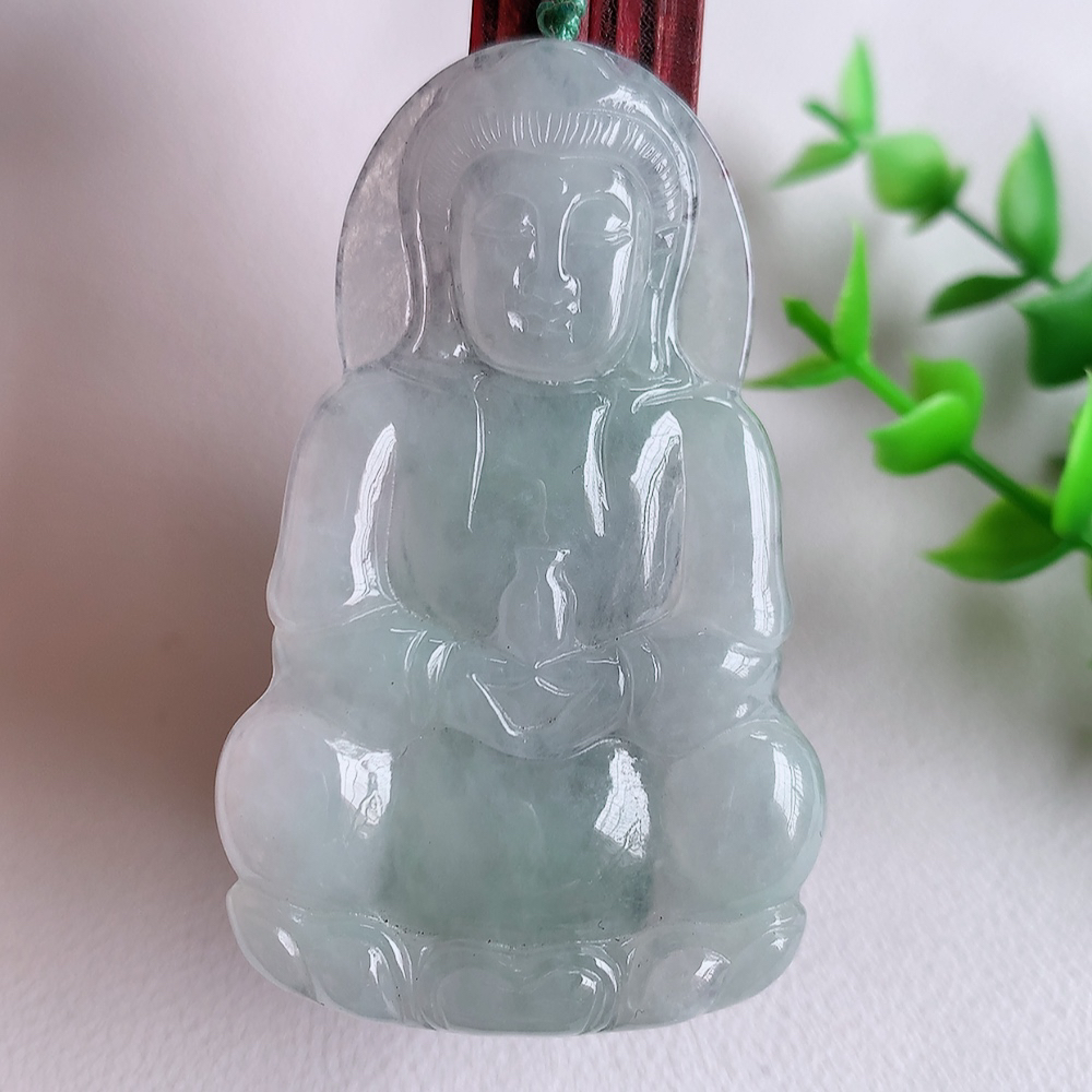 冰润精雕观音吊坠，法相端庄大气，工艺精湛，种色浓郁，细腻饱满冰润，种老水足，收藏佳品，佩戴大气  W357.11   尺寸：58.8-36-5mm
