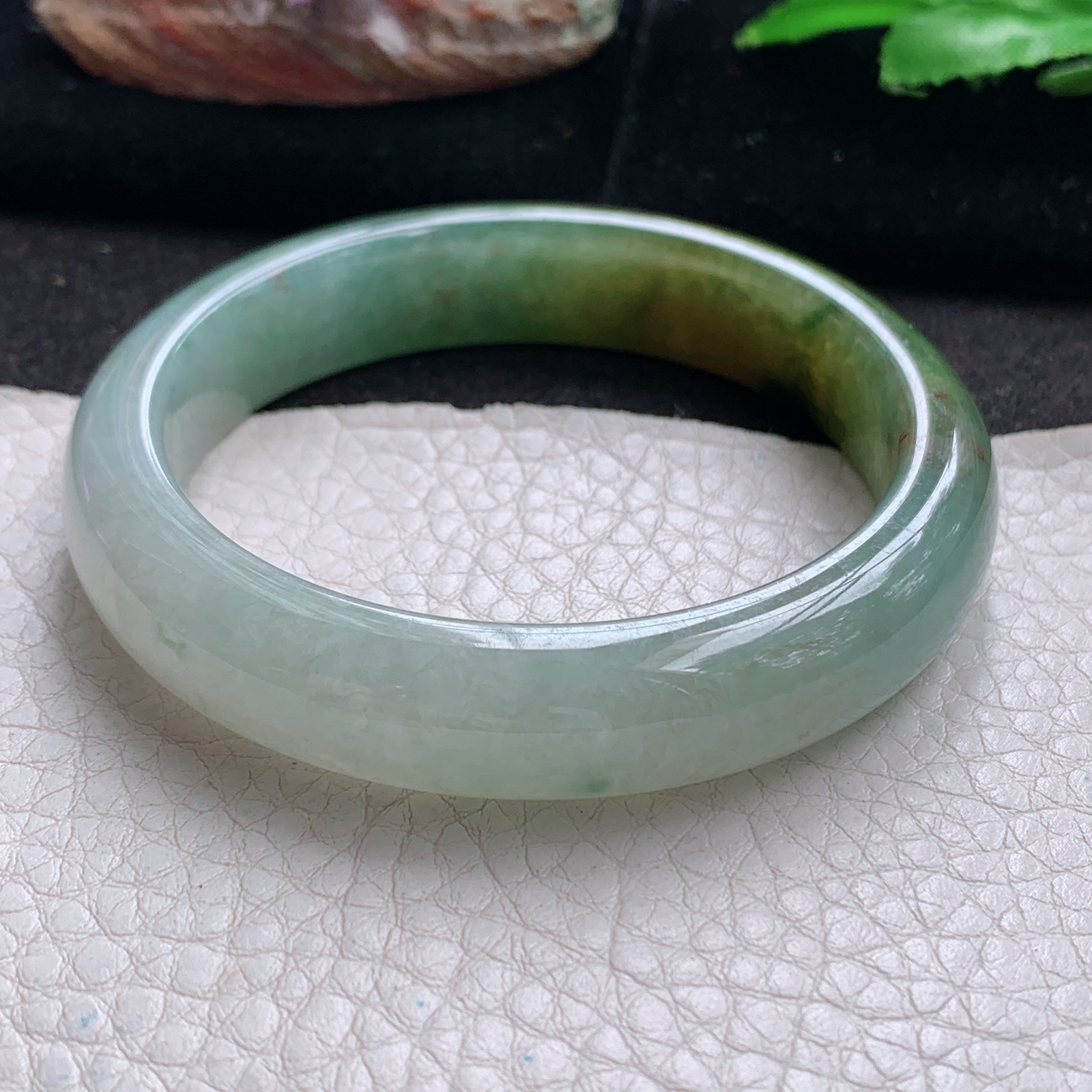 js实拍54*12.5*7.8招财镯 天然翡翠a货手镯双彩半山半水正圈玉镯子