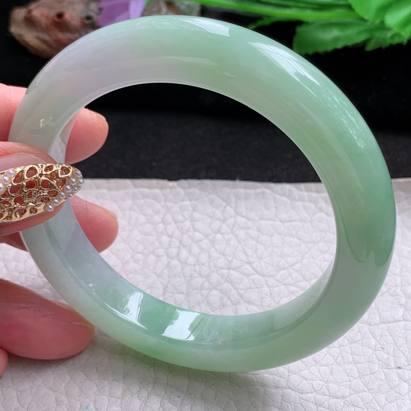 hy实拍57.5*11.8*9.8平安镯 天然翡翠a货手镯飘甜绿胶感正圈玉镯子