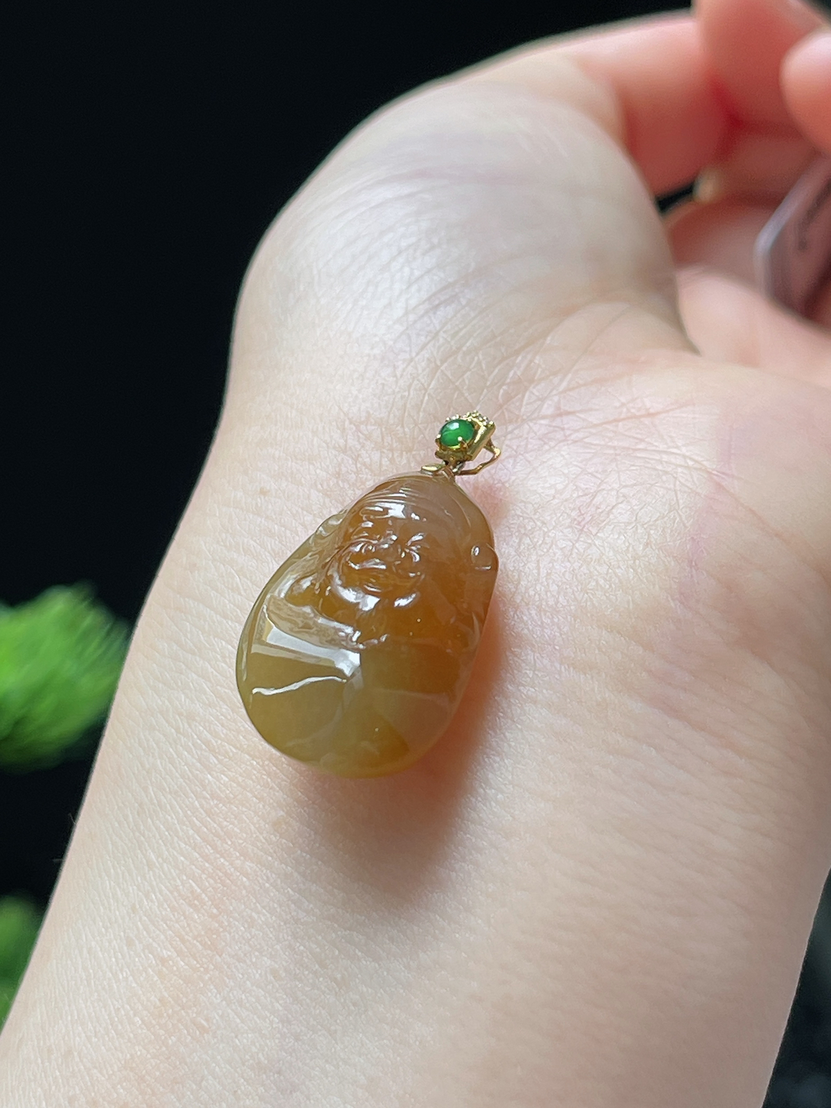 18k金翡翠冰糯种黄财神挂件