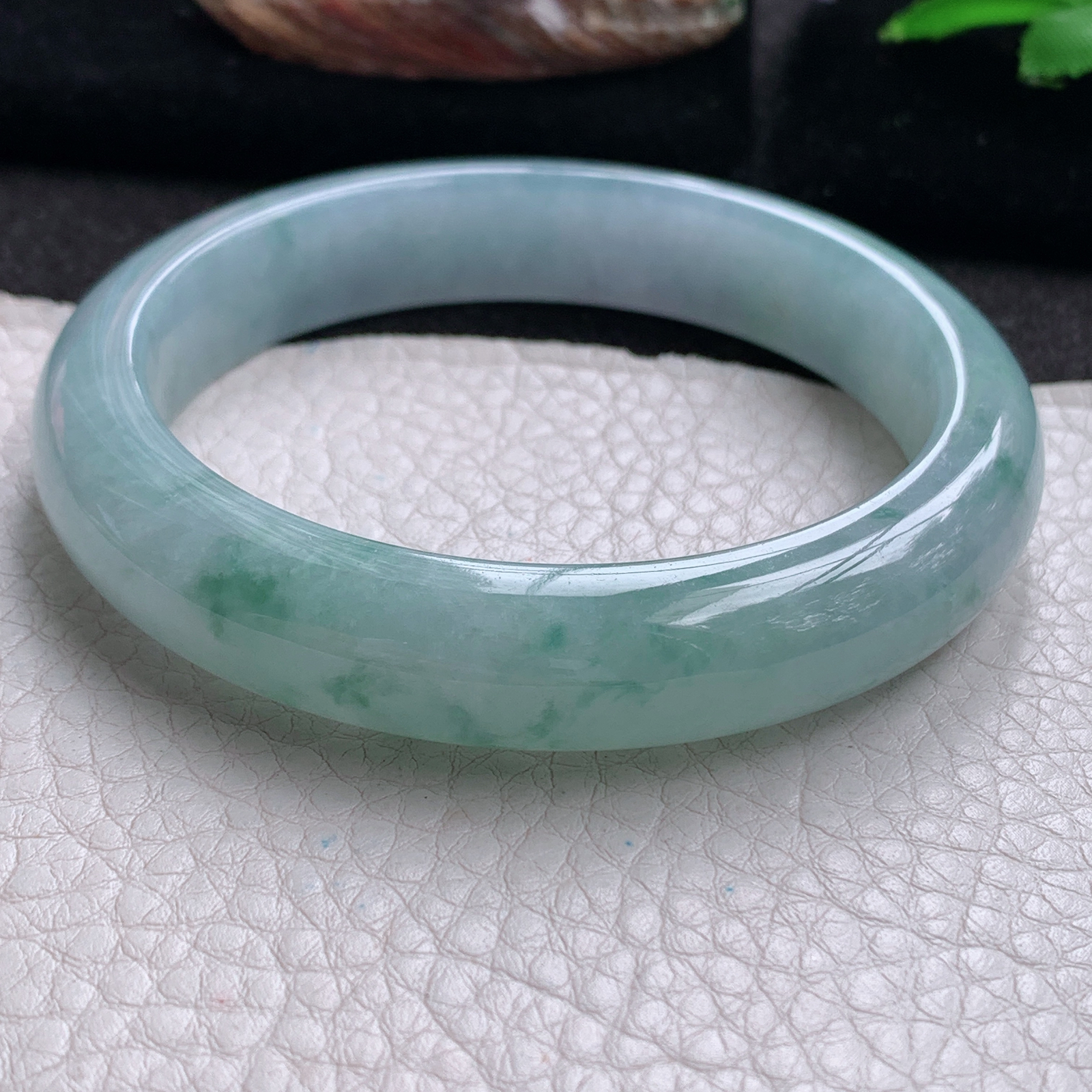 nr大圈口60*13*9平安镯 天然翡翠a货手镯冰飘花大气正圈玉镯子