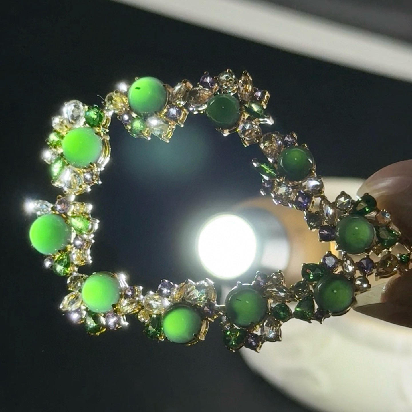 精品豪镶墨翠蛋面项链 种好色正 黑度好 打灯通透  尺寸5.5