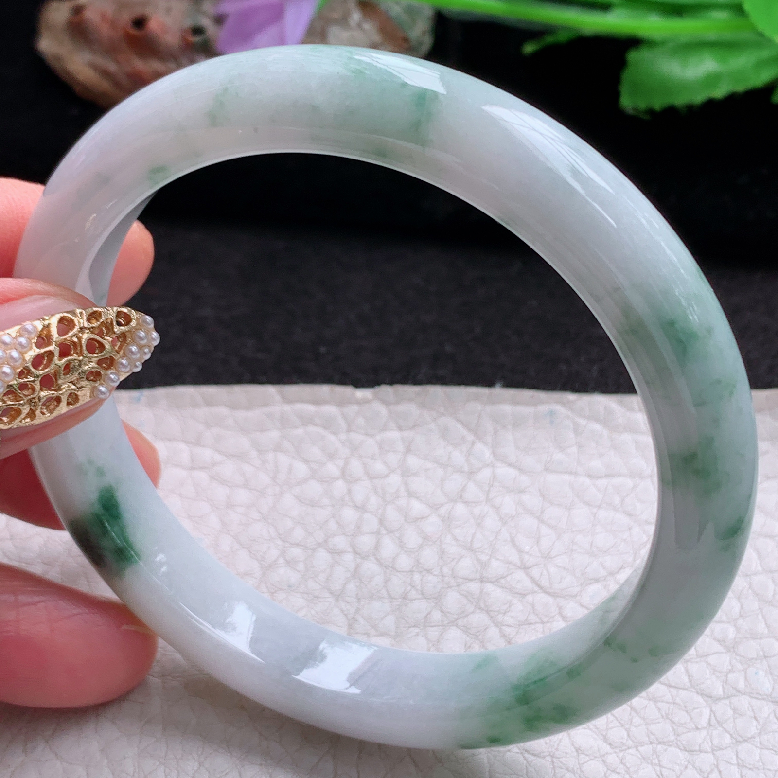 js大圈口60.5*11.3*8.2平安镯 天然翡翠a货手镯水润飘花大气玉镯子