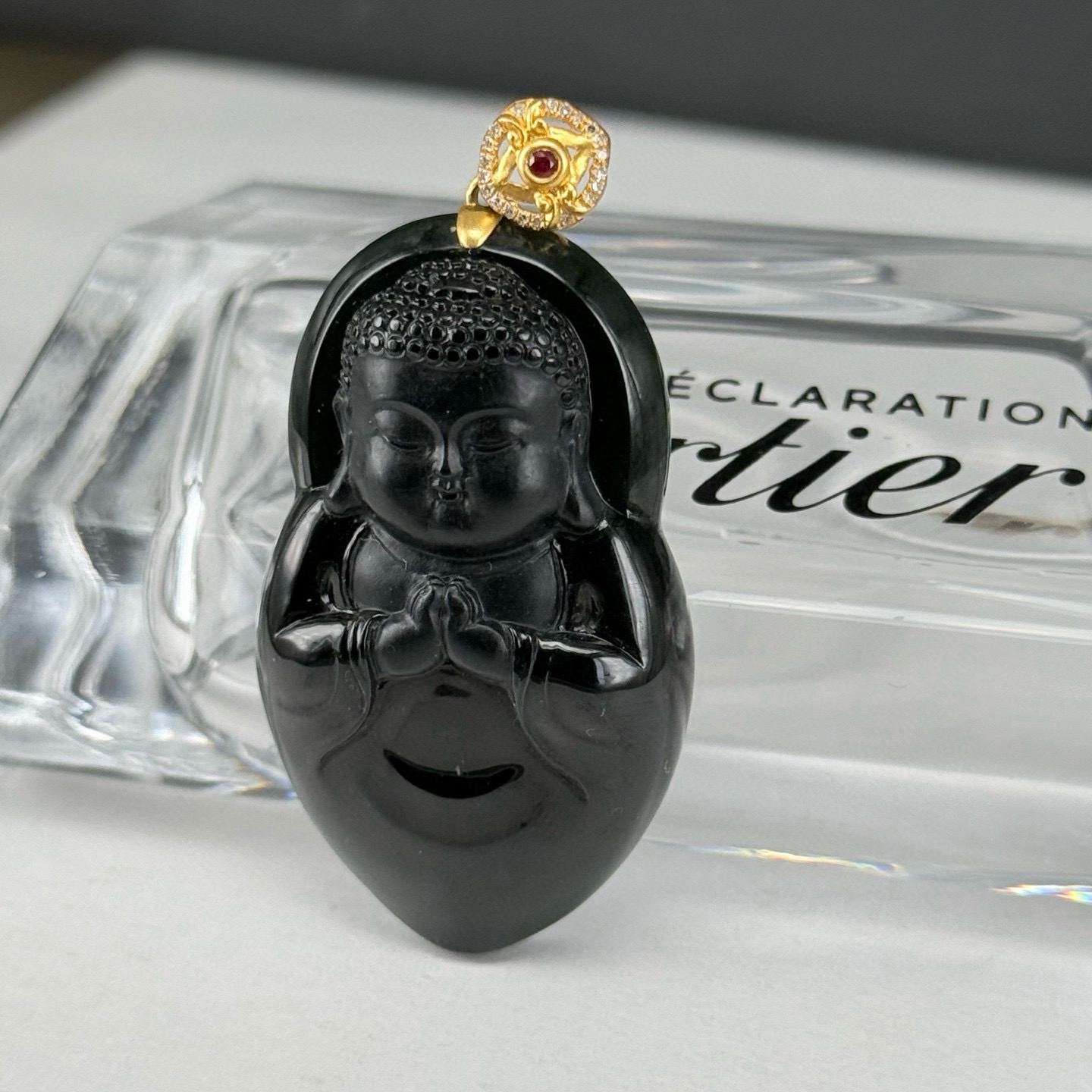 精品18k墨翠宝宝佛 种好色正 黑度极好 打灯通透 油性十足 尺寸49.5