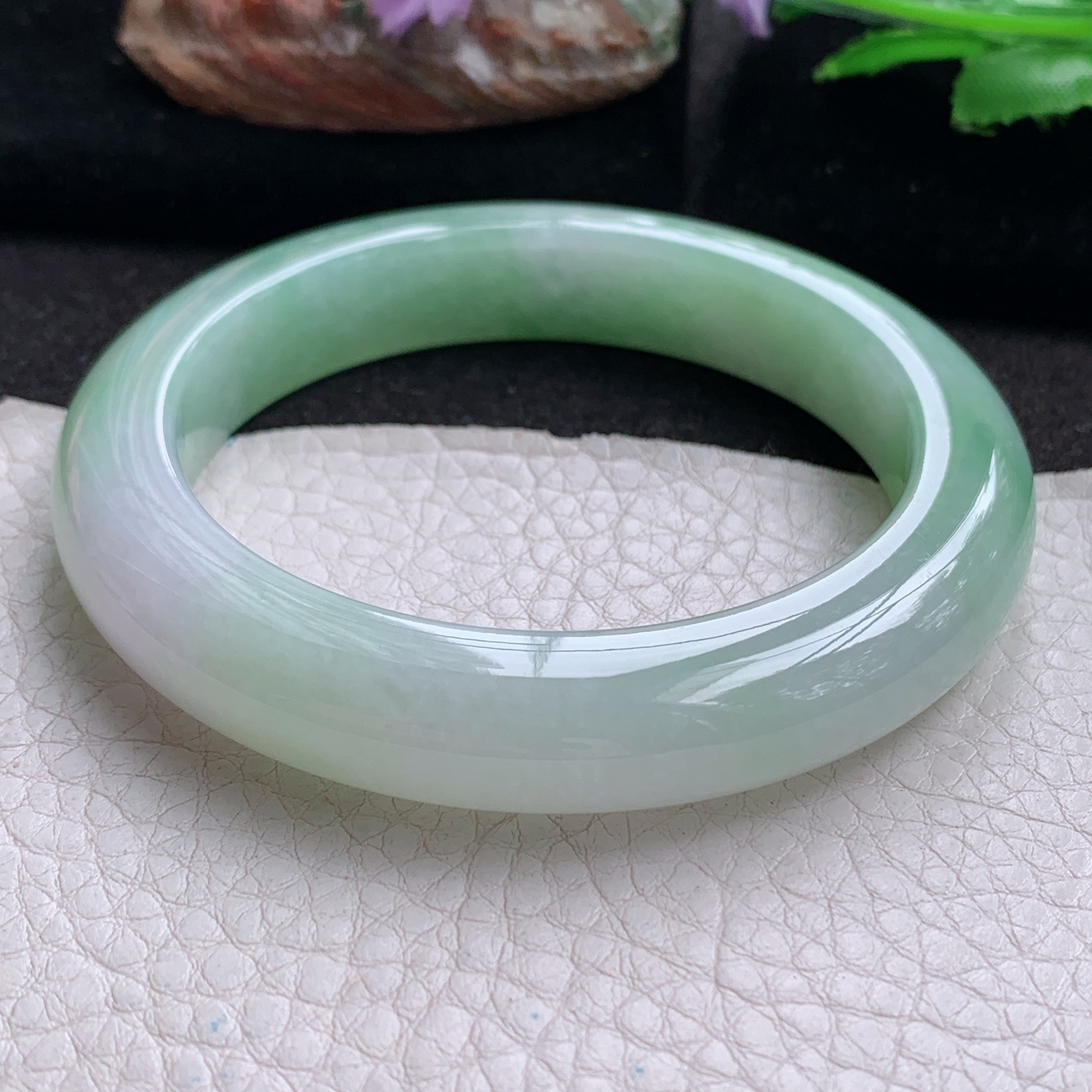 hy实拍57.5*11.8*9.8平安镯 天然翡翠a货手镯飘甜绿胶感正圈玉镯子