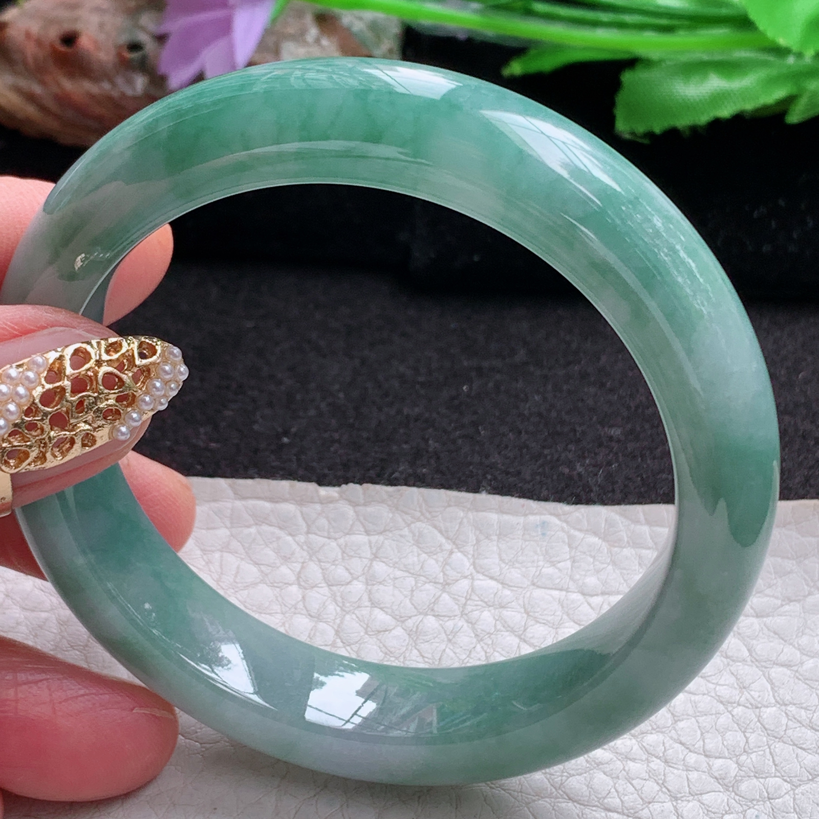 jx实拍55.5*12.6*8.8平安镯 天然翡翠a货手镯飘花正圈玉镯子