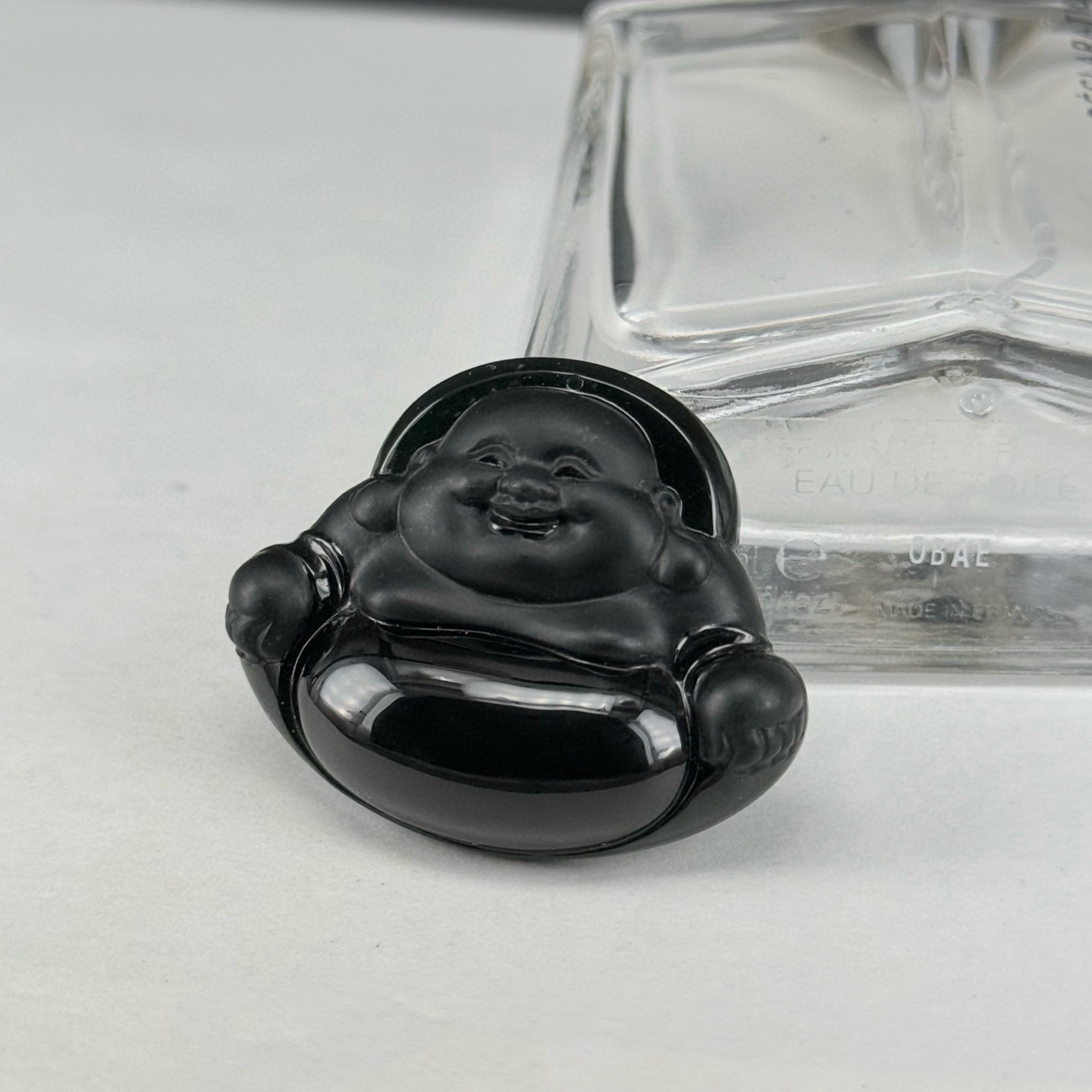 精品墨翠大肚佛裸石 种好色正 黑度极好 打灯通透 油性十足 尺寸31.5