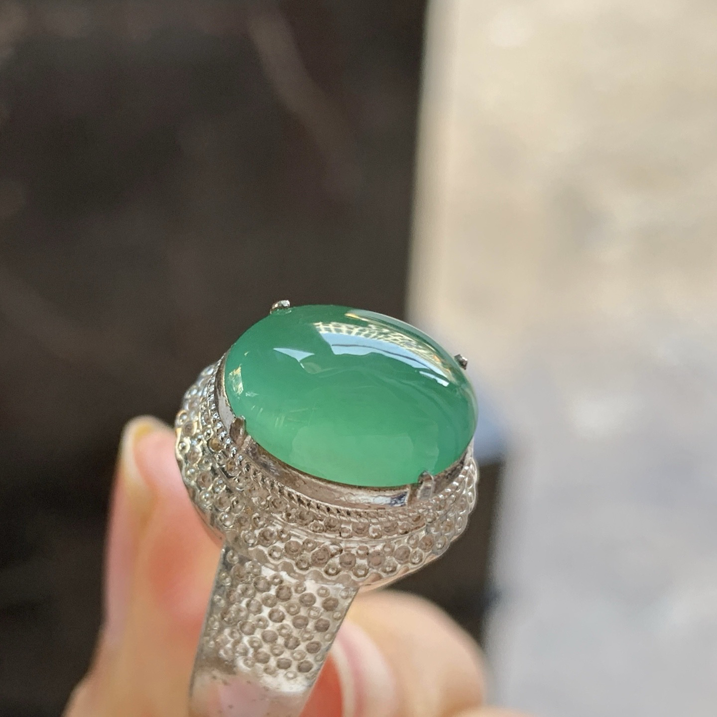 冰种戒面^_^透亮饱满  铜托