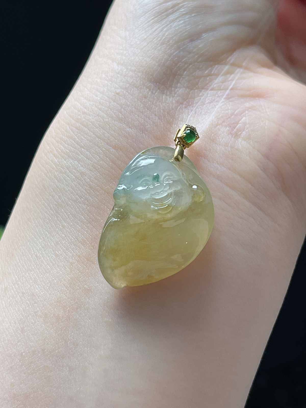 18k金翡翠冰糯黄佛公吊坠