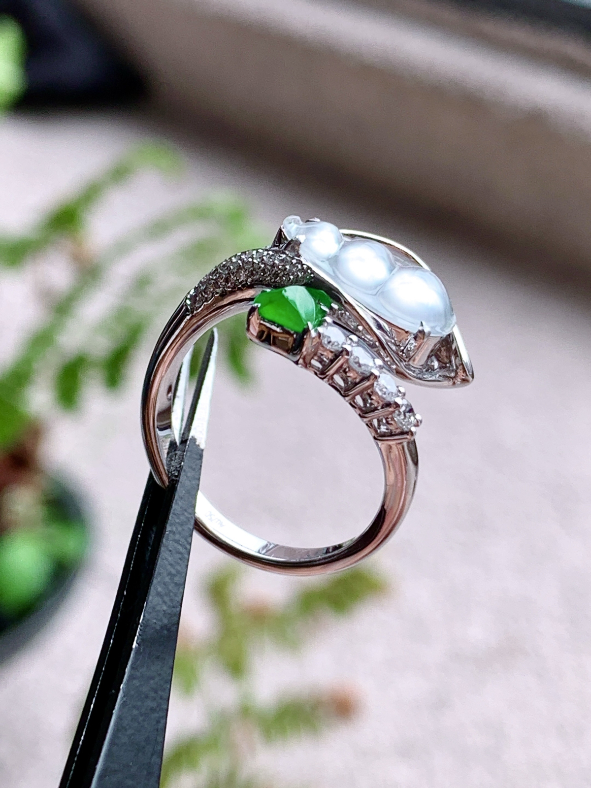 【镶嵌】🫧玻璃种豆子福豆戒指
【说明】缅料 18k金镶嵌 性价比高  
【裸石】12.5-7.8-2
【圈口】14号