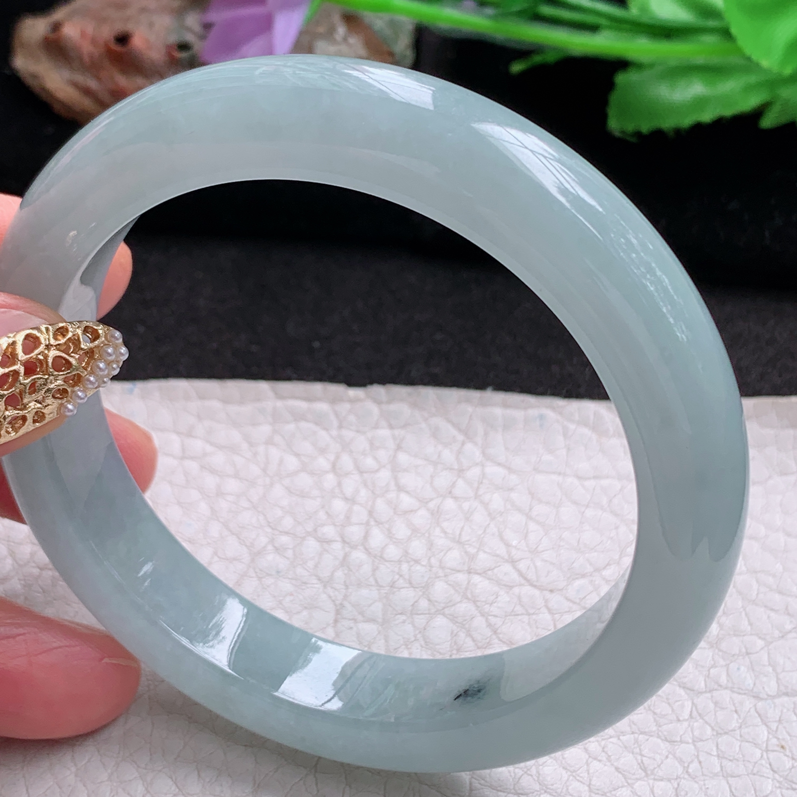 nr实拍59.5*12.5*9.2平安镯 天然翡翠a货手镯湖水蓝正圈玉镯子