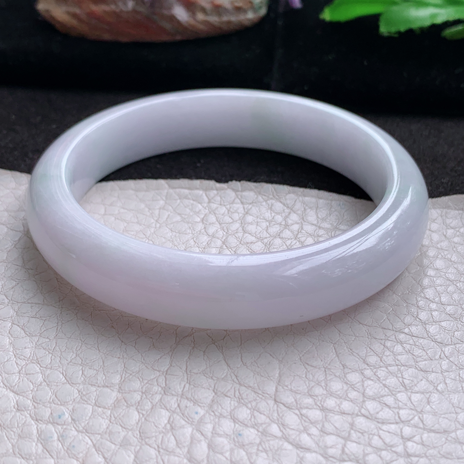 jx实拍57.5*12.3*8平安镯 天然翡翠a货手镯水润淡紫正圈玉镯子