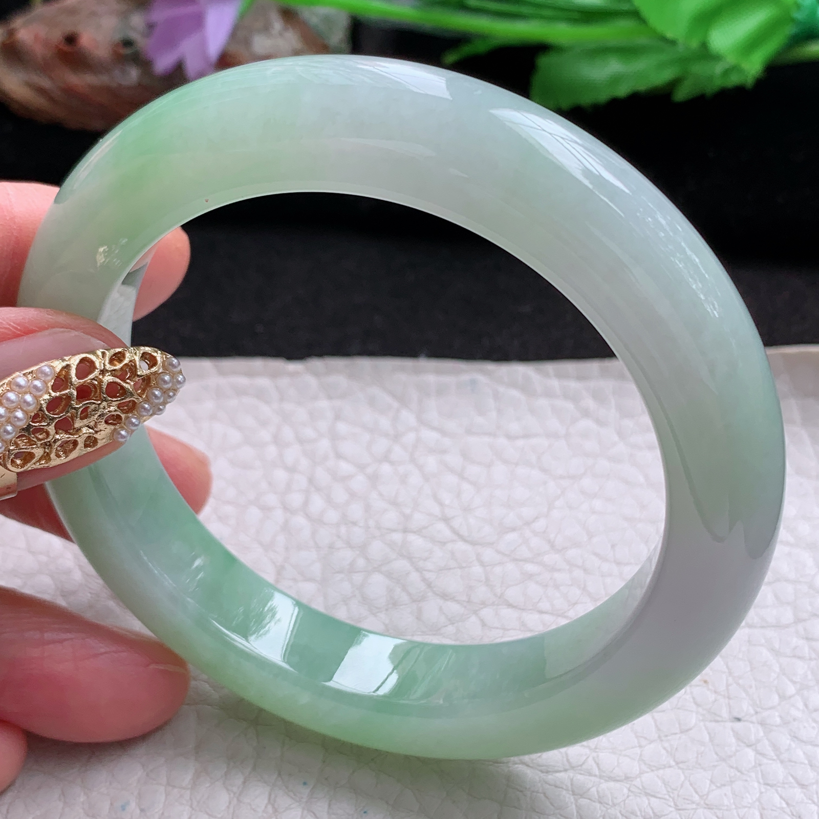 hy实拍57.5*11.8*9.8平安镯 天然翡翠a货手镯飘甜绿胶感正圈玉镯子