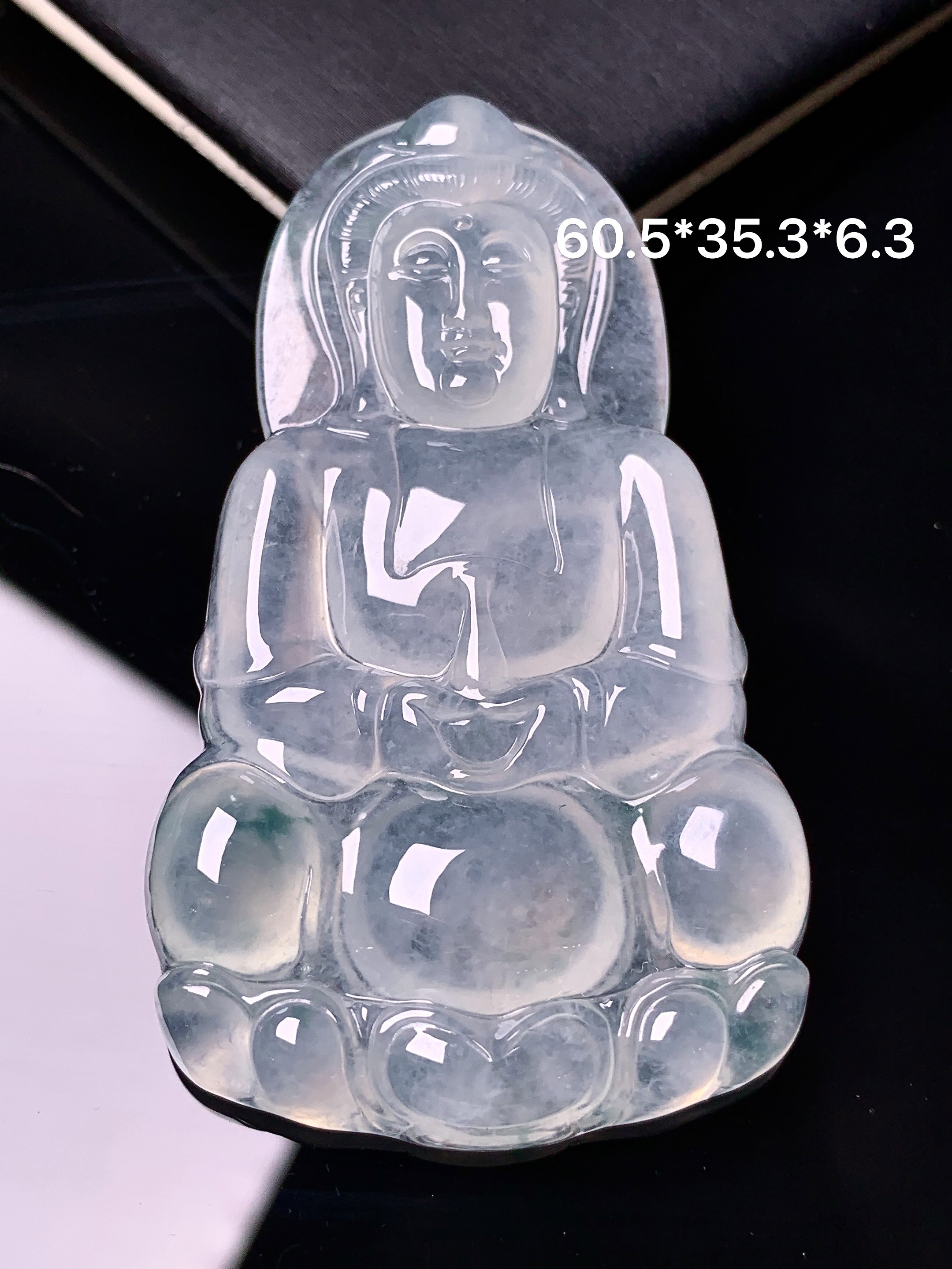 冰种观音菩萨吊坠 玉质细腻 色泽艳丽清新 水润亮眼 整体尺寸60.5*35.3*6.3c1