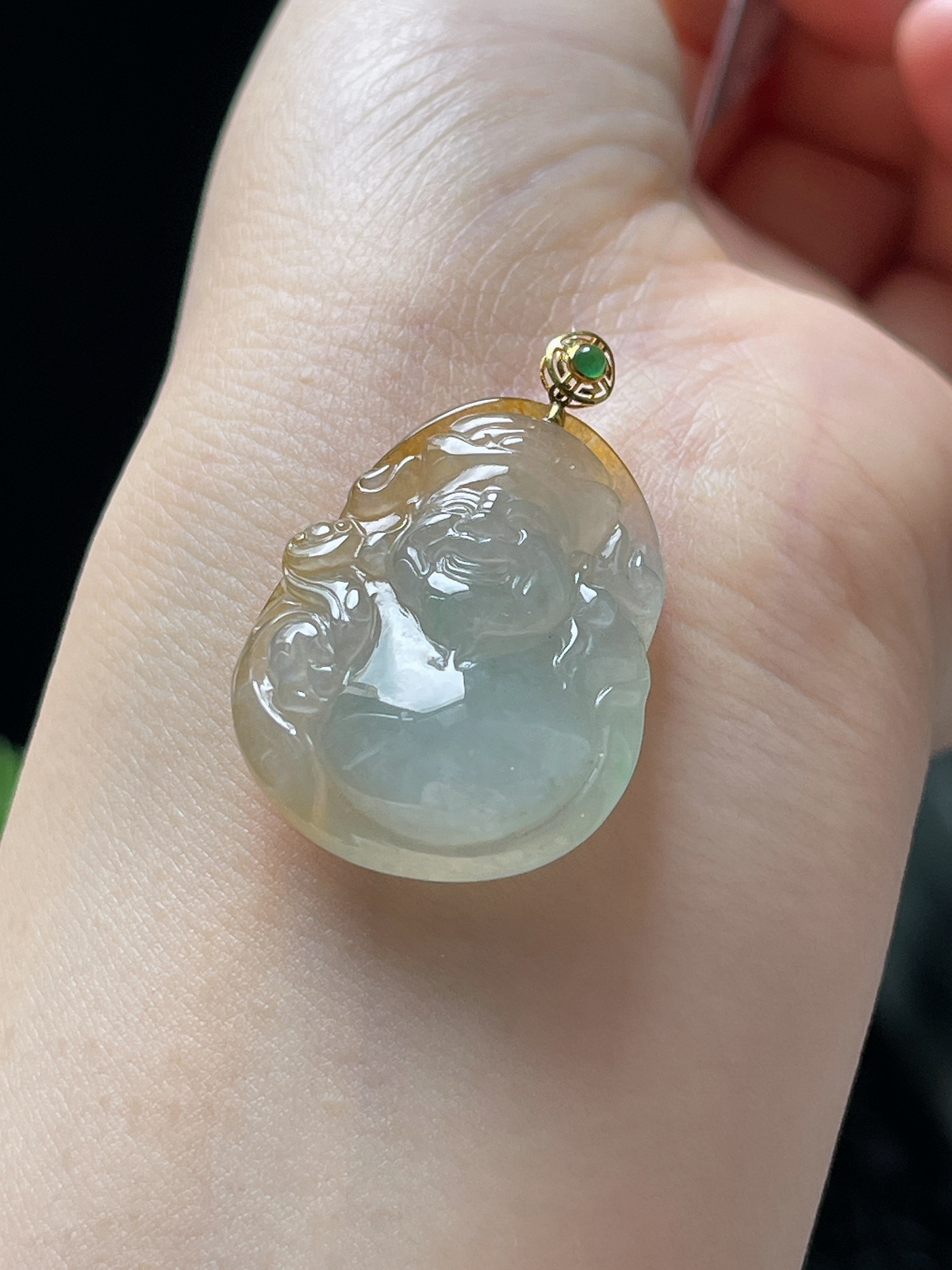 18k金翡翠冰糯黄财神挂件