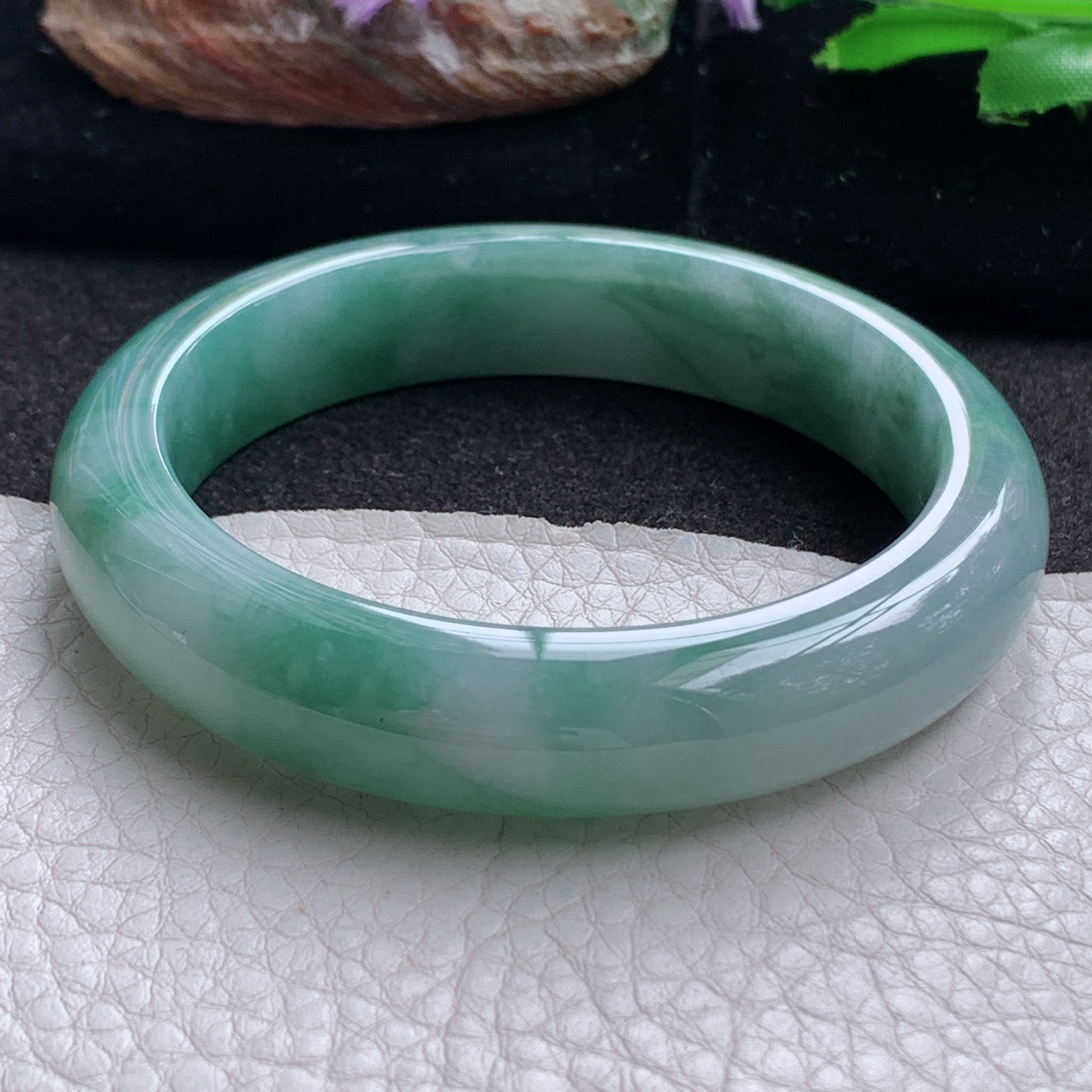 jx实拍55.5*12.6*8.8平安镯 天然翡翠a货手镯飘花正圈玉镯子