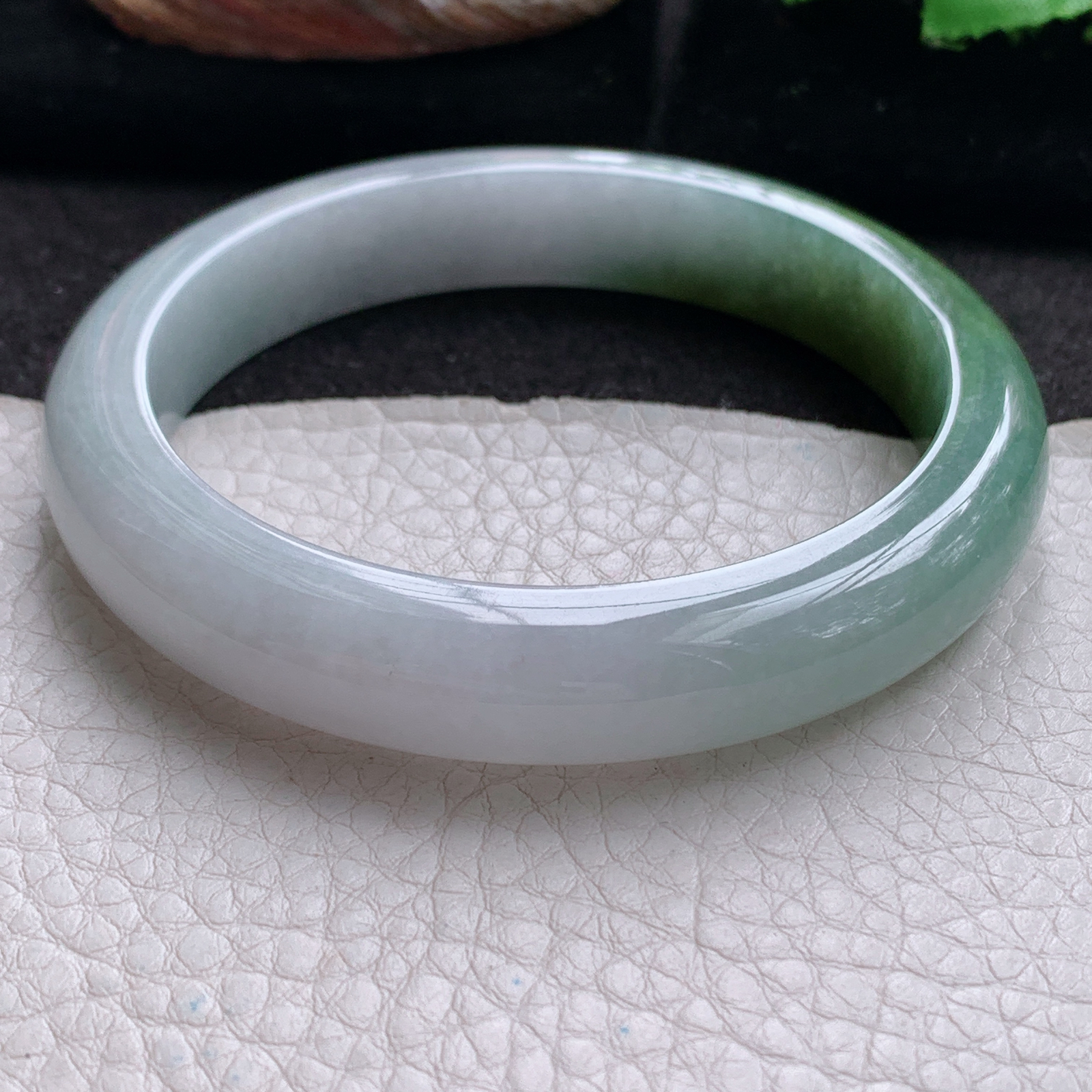 js大圈口61*11.8*8.5招财镯 天然翡翠a货手镯冰润双彩正圈玉镯子