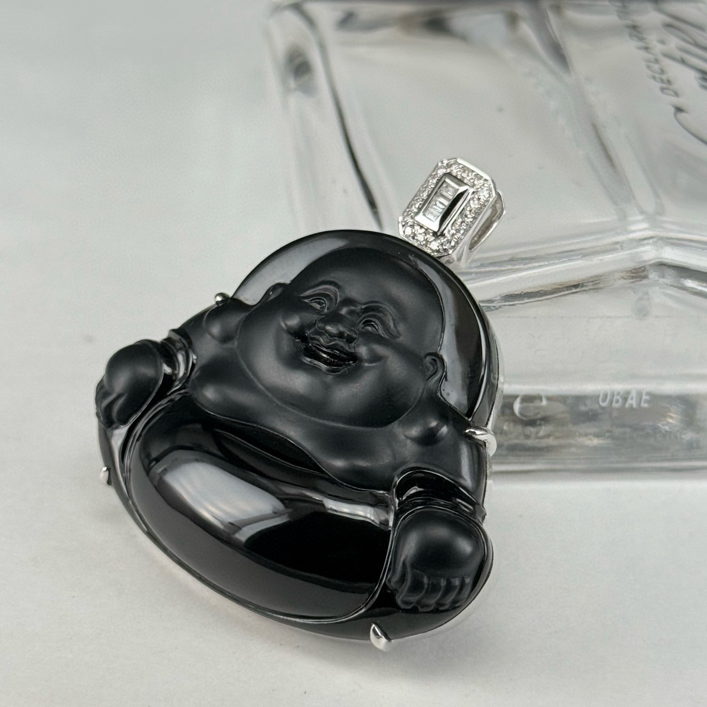 精品墨翠大肚佛 种好色正 黑度极好 打灯通透 简约大气  尺寸46.2