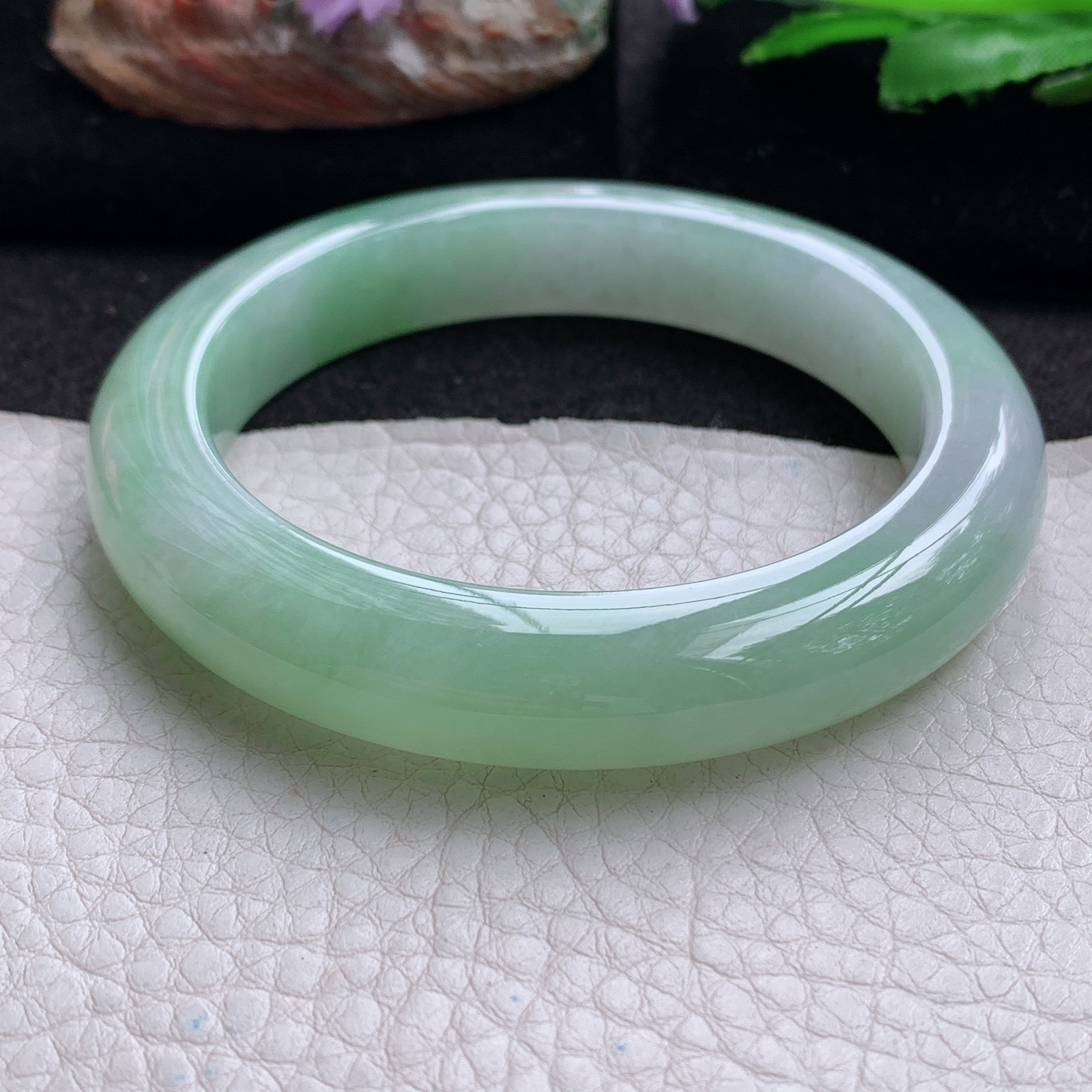 hy实拍57.5*11.8*9.8平安镯 天然翡翠a货手镯飘甜绿胶感正圈玉镯子