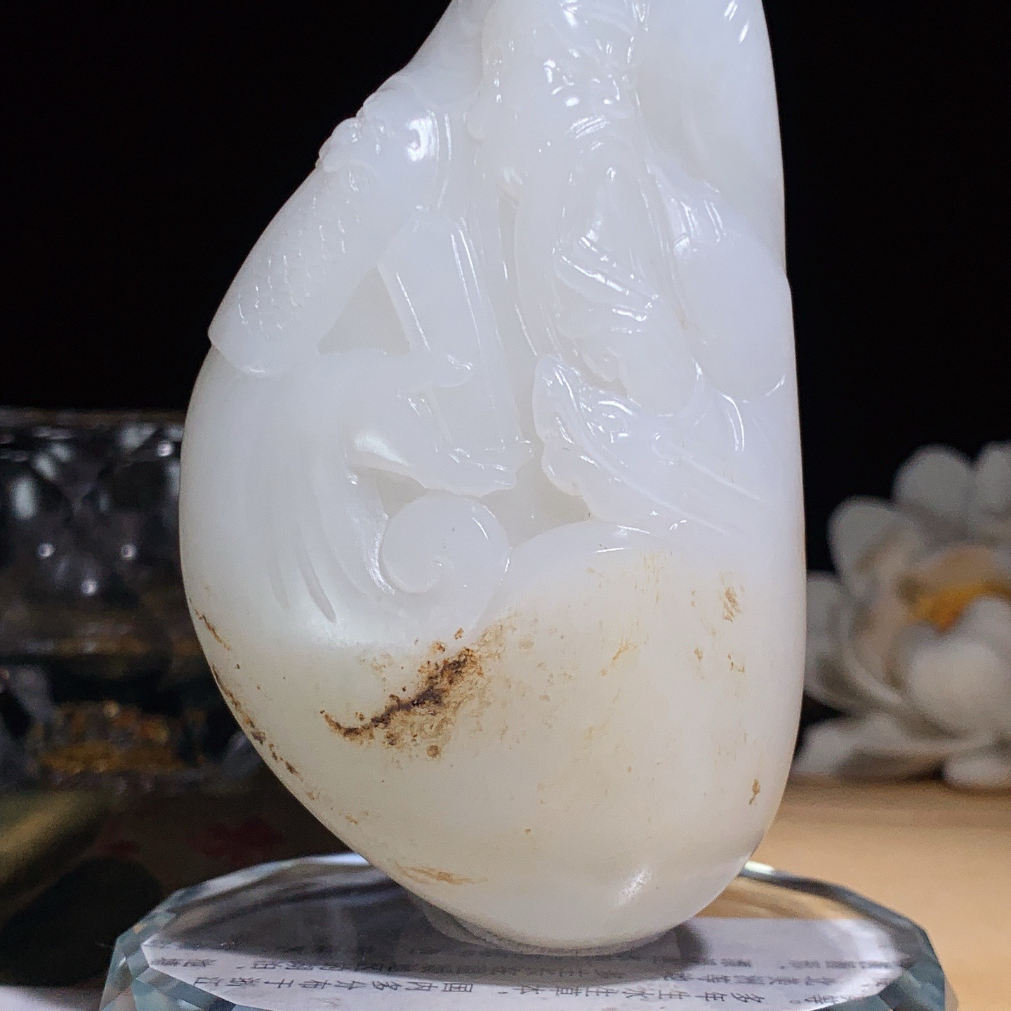 收藏级！新疆和田玉白玉籽料忠义千秋关公把件！尺寸85/49/26重163克。玉质细腻油润。手推出油。品相大气 lt260410