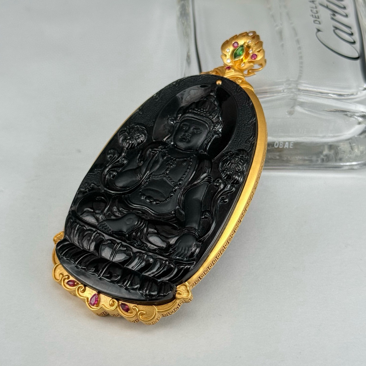 精品豪镶墨翠度母 种好色正 黑度极好 打灯通透 油性十足 尺寸87.4