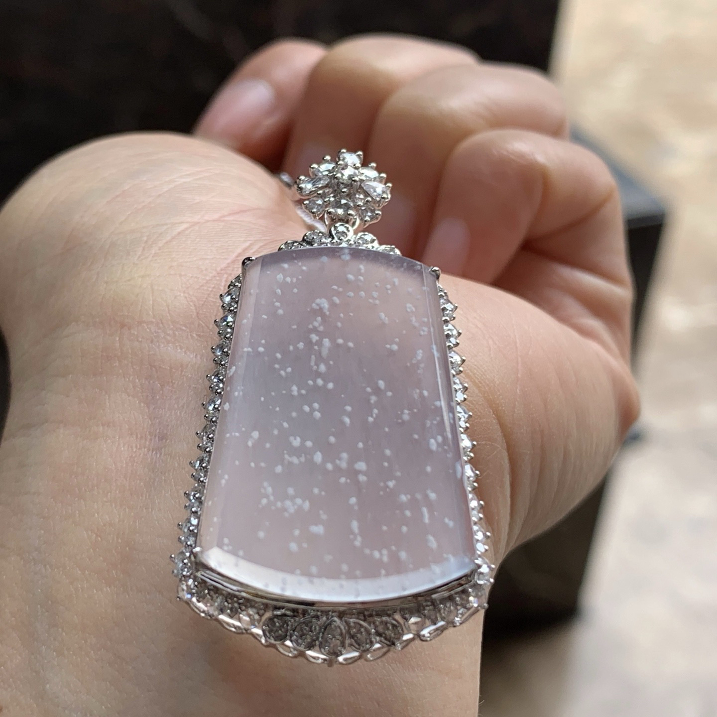 金钻镶嵌冰种雪花棉无事牌^_^冰透