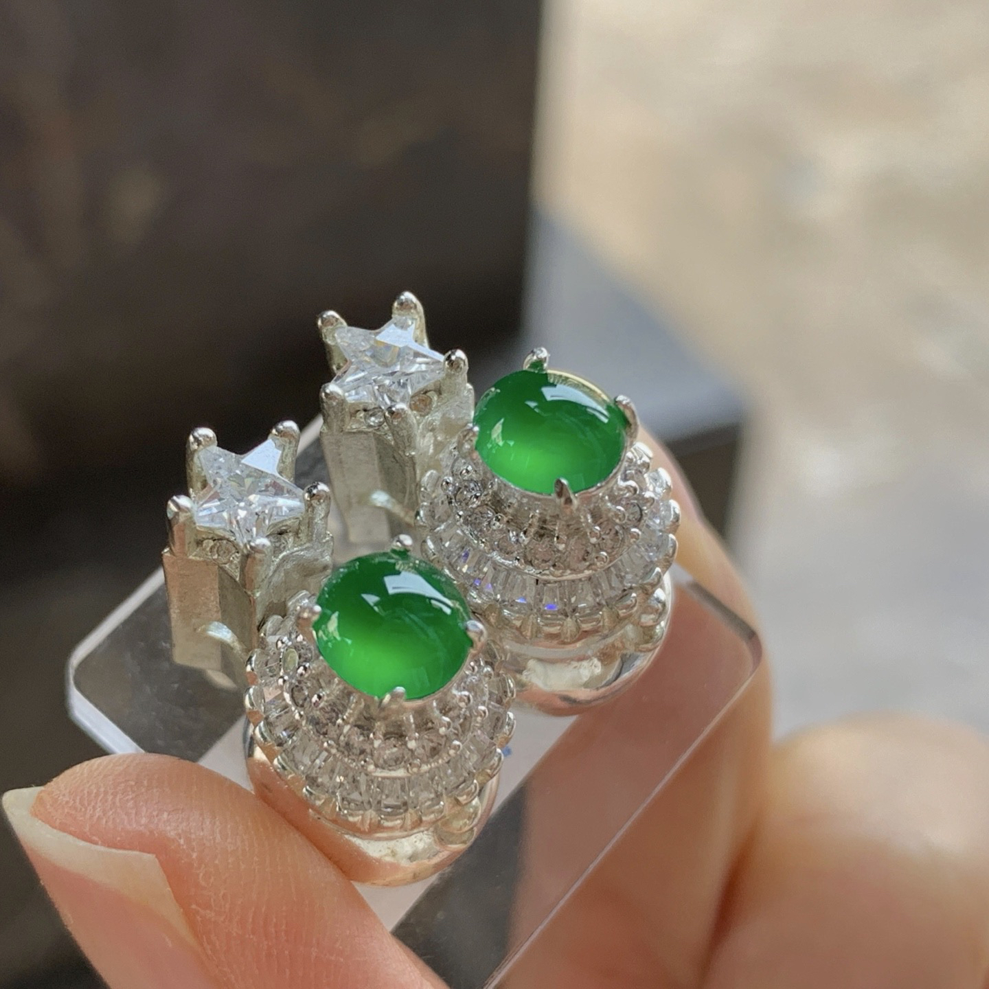 冰绿戒面^_^透亮 铜托