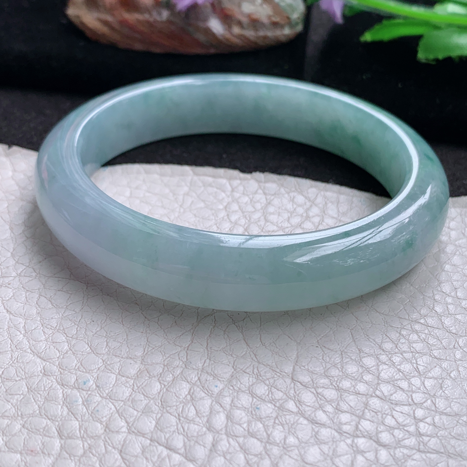 nr大圈口60*13*9平安镯 天然翡翠a货手镯冰飘花大气正圈玉镯子