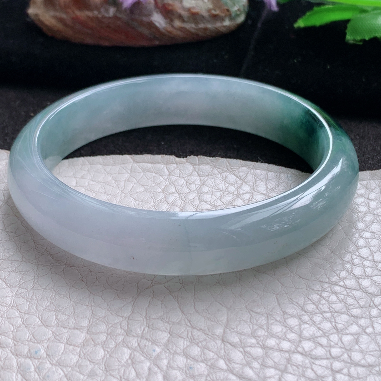 js实拍57.5*12.6*7.6平安镯 天然翡翠a货手镯冰飘花正圈玉镯子