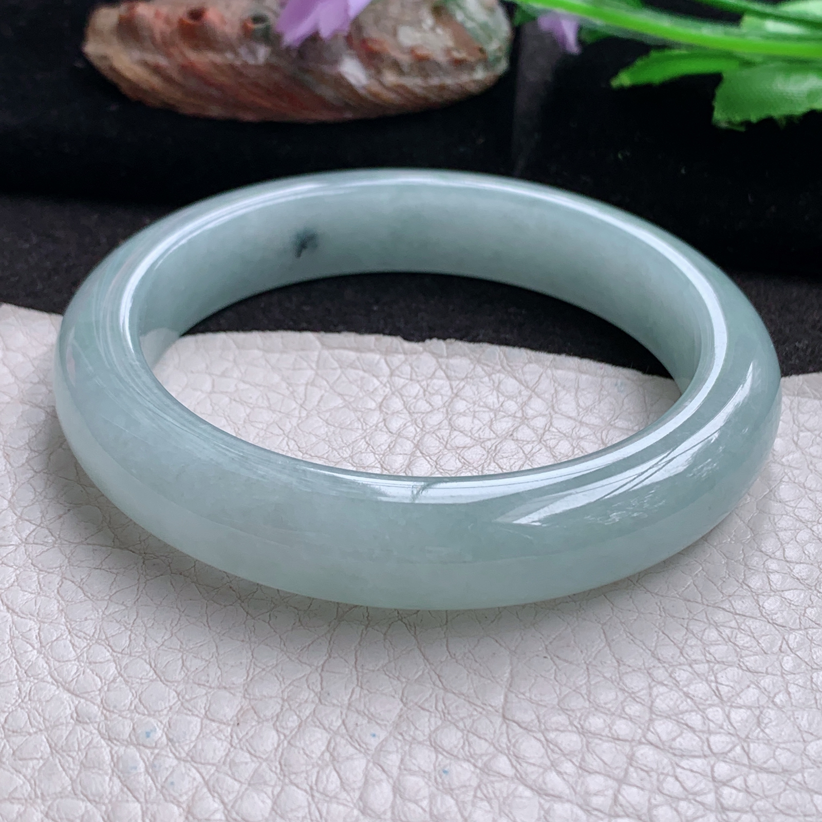 nr实拍59.5*12.5*9.2平安镯 天然翡翠a货手镯湖水蓝正圈玉镯子