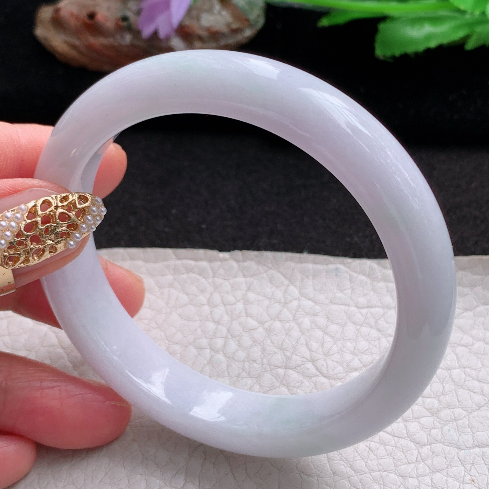 jx实拍57.5*12.3*8平安镯 天然翡翠a货手镯水润淡紫正圈玉镯子