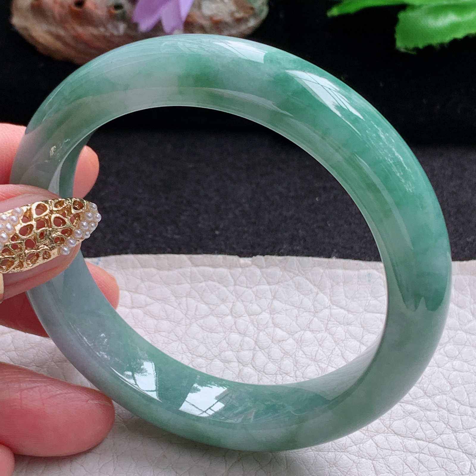jx实拍55.5*12.6*8.8平安镯 天然翡翠a货手镯飘花正圈玉镯子