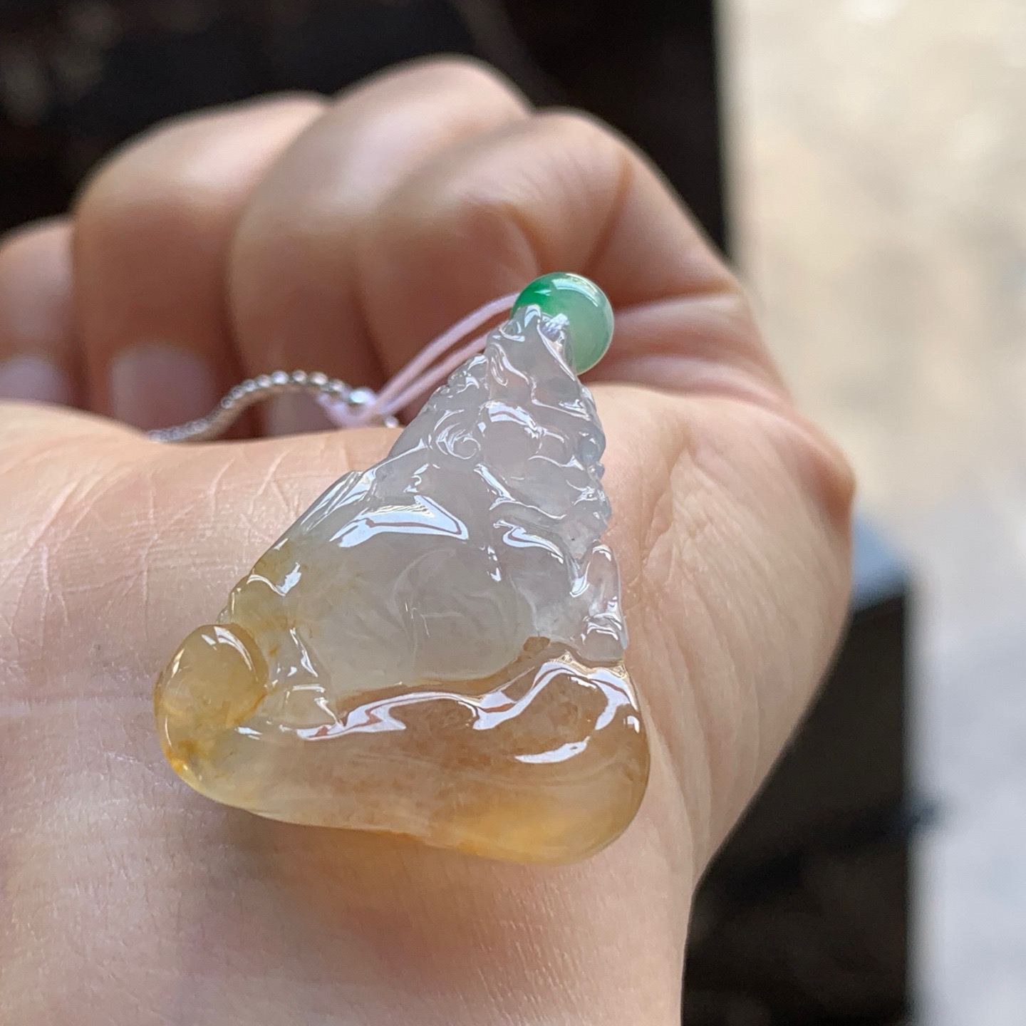 冰黄吊坠^_^招财麒麟 鲜艳冰透