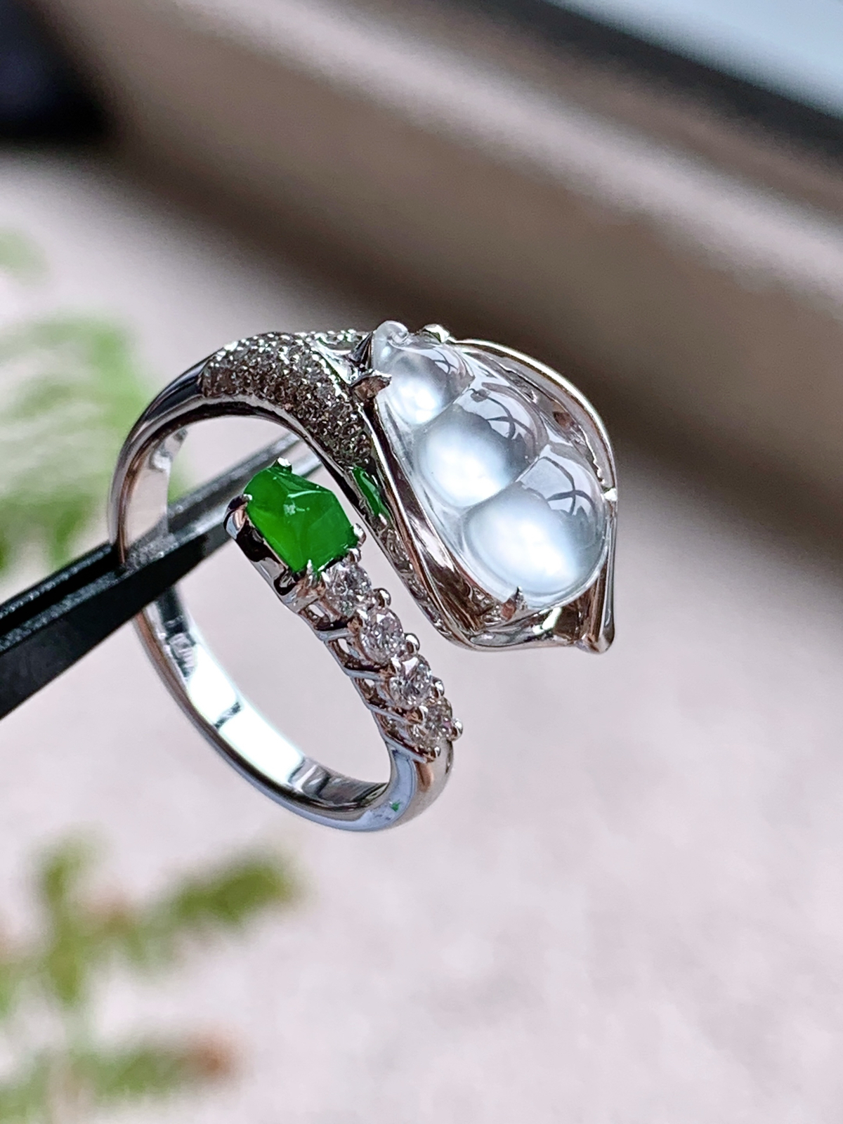 【镶嵌】🫧玻璃种豆子福豆戒指
【说明】缅料 18k金镶嵌 性价比高  
【裸石】12.5-7.8-2