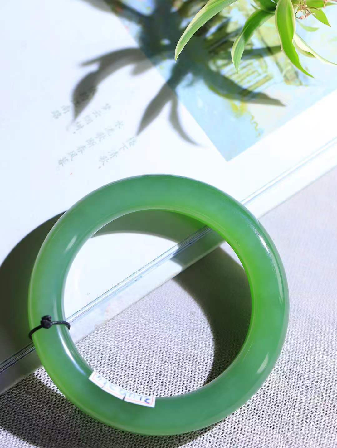 （碧色荡漾.手镯）

收藏级臻品和田玉碧玉起荧光手镯，灼灼其华想像靓妆淡伫 ，腕间绿意跳脱冰壶莹，坐间静对，姑射仙姿潇洒处，艳冶最奇料子油润滋腻镯型饱满，手感上佳。重69.2克   内径56.5mm尺寸12-11.5mm  24471113T